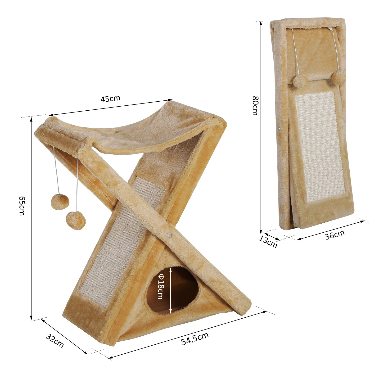 Two Tier Cat Tree Tower Scratching Post, 50L x 32W x 65Hcm-Light Yellow