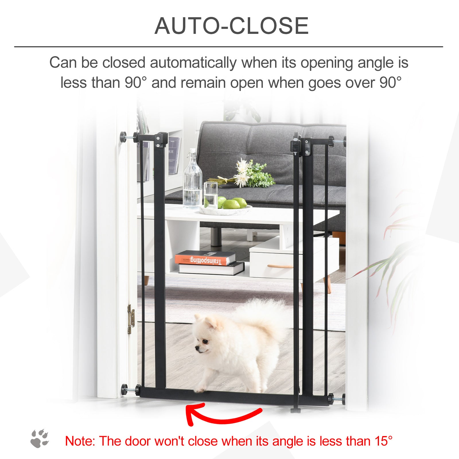 74-84cm Adjustable Metal Pet Gate Safety Barrier w/ Auto-Close Door Black