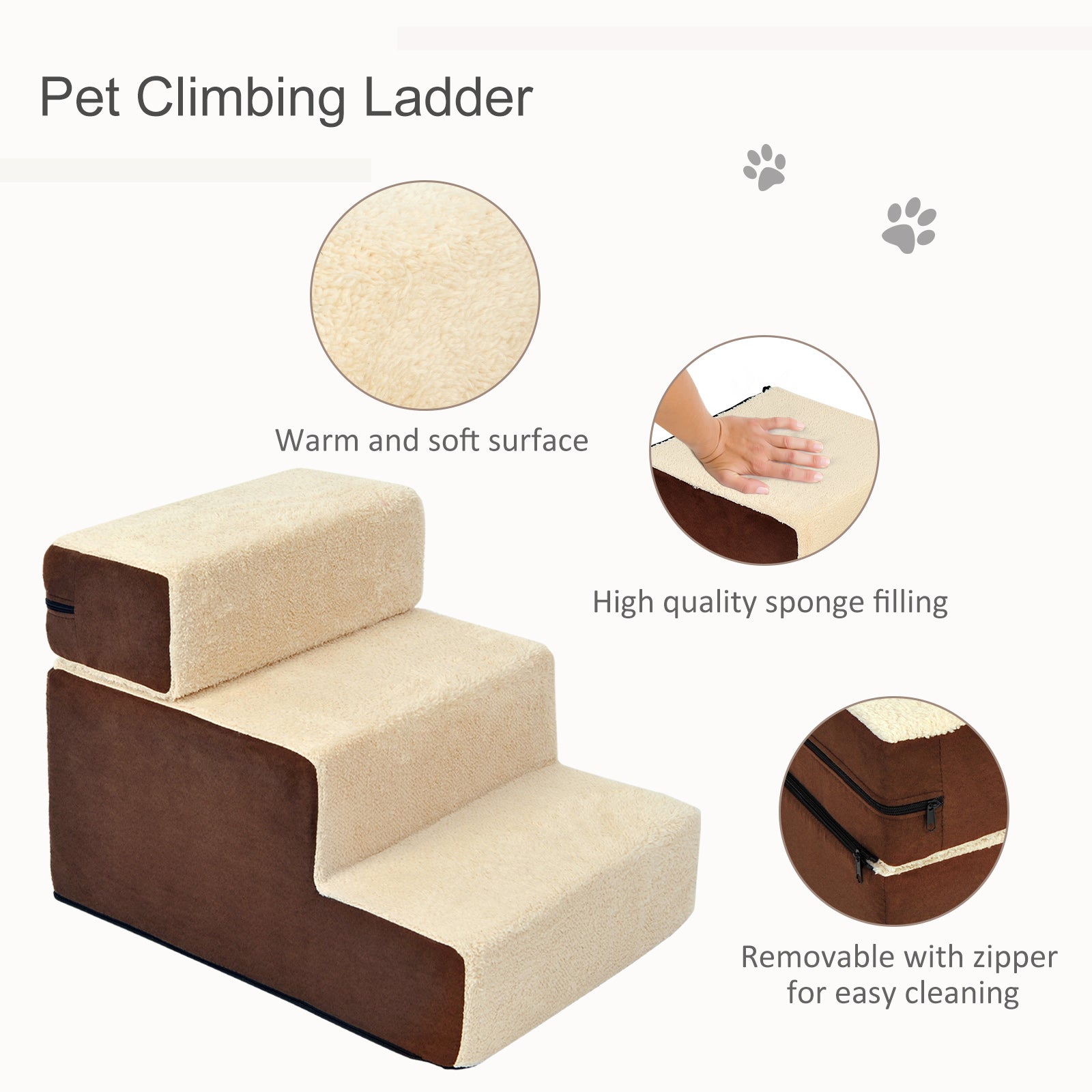 Domestic Pets Deluxe Sponge 3-Step Staircase Beige