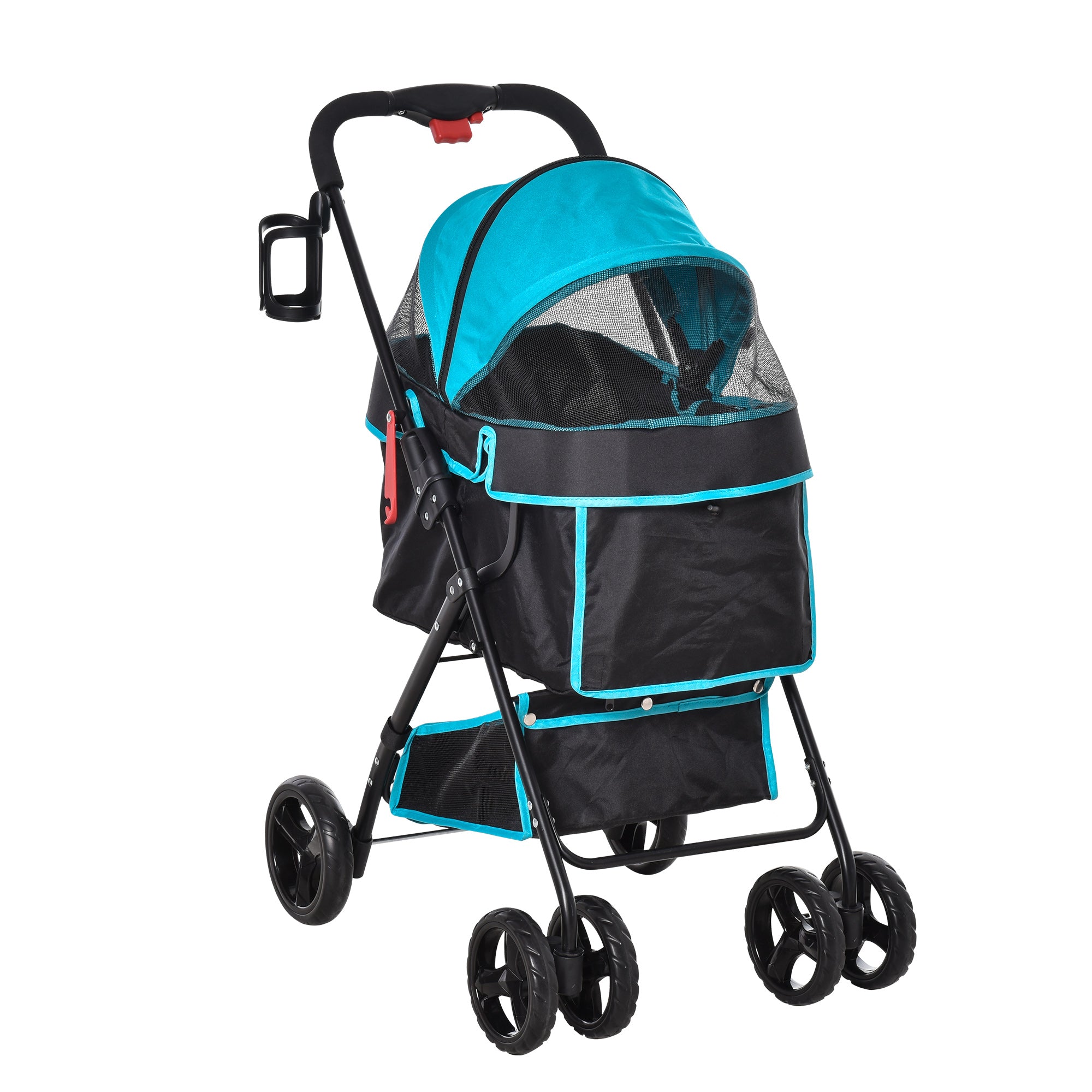 Pet Stroller Foldable Carriage w/ Brake Basket Adjustable Canopy Removable Cloth
