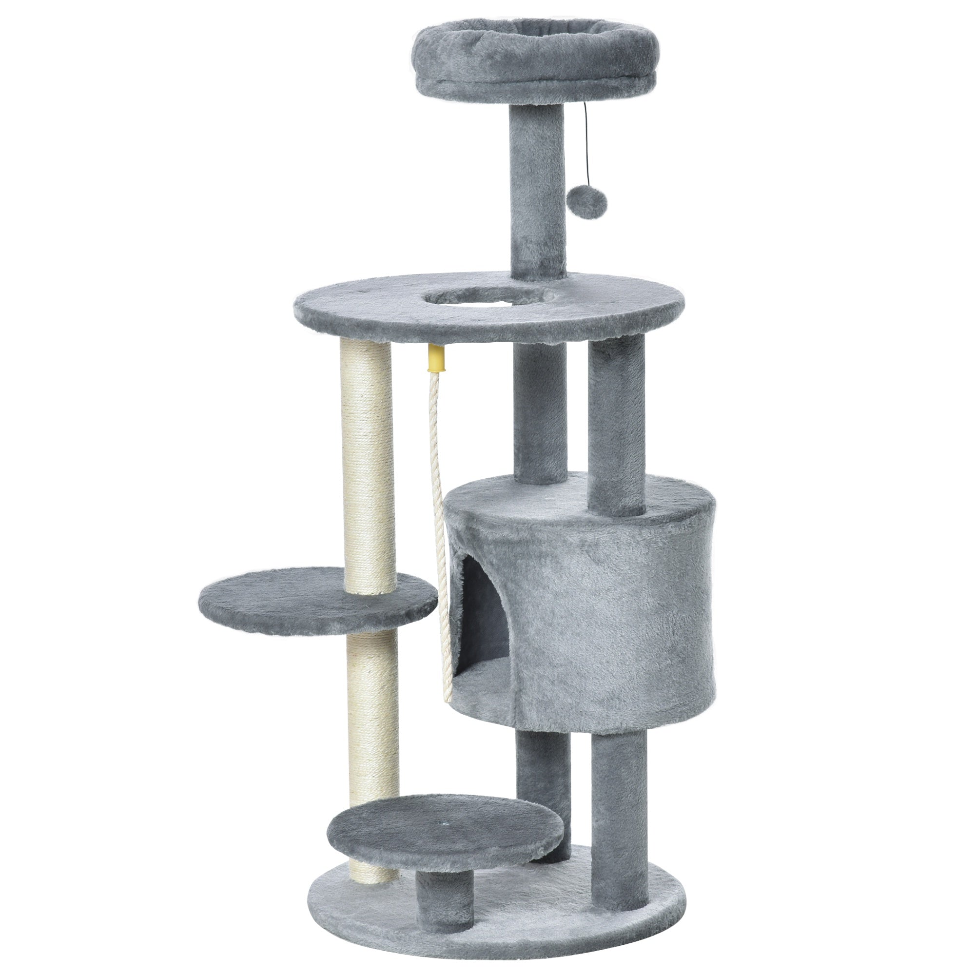 Cat Tree Tower Activity Center with Hanging Ball Toy Teasing Rope Dark grey