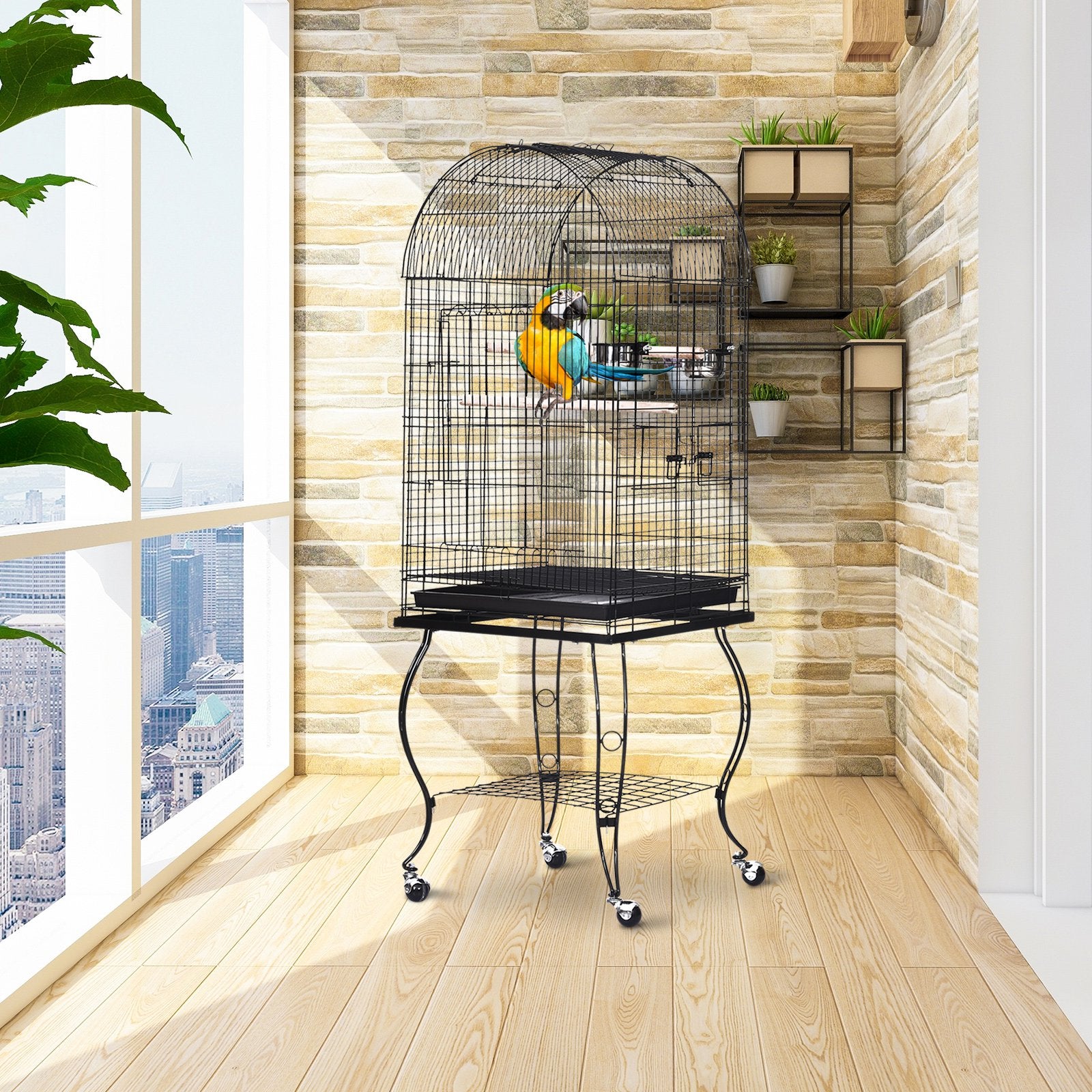 Bird Cage 51Lx51Wx137H cm, Metal Wire, Steel Pipe-Black  