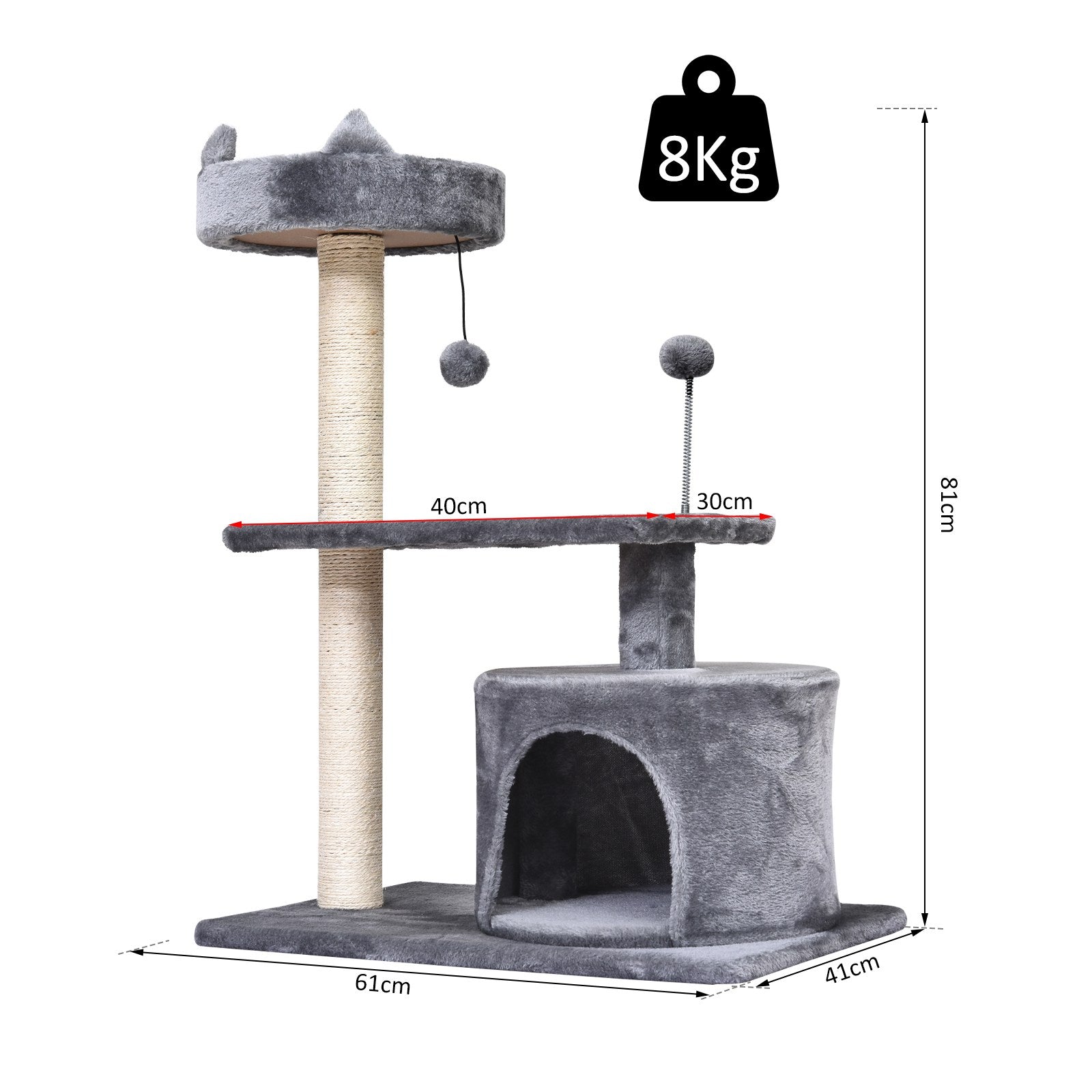 Cats 3-Tier Sisal Rope Scratching Post w/ Toys Grey
