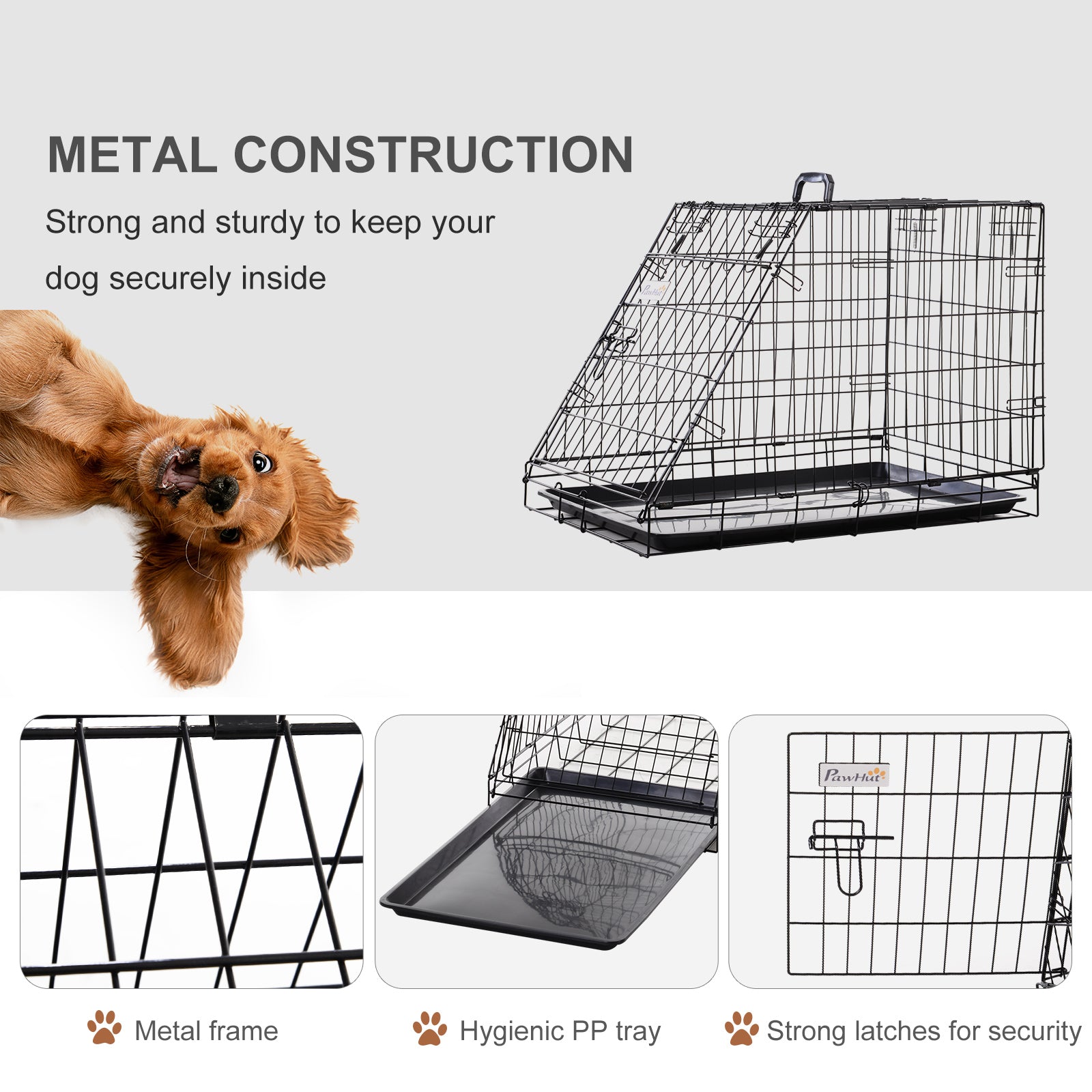Dogs Metal Collapsible Medium Transport Crate w/ Removeable Tray Black