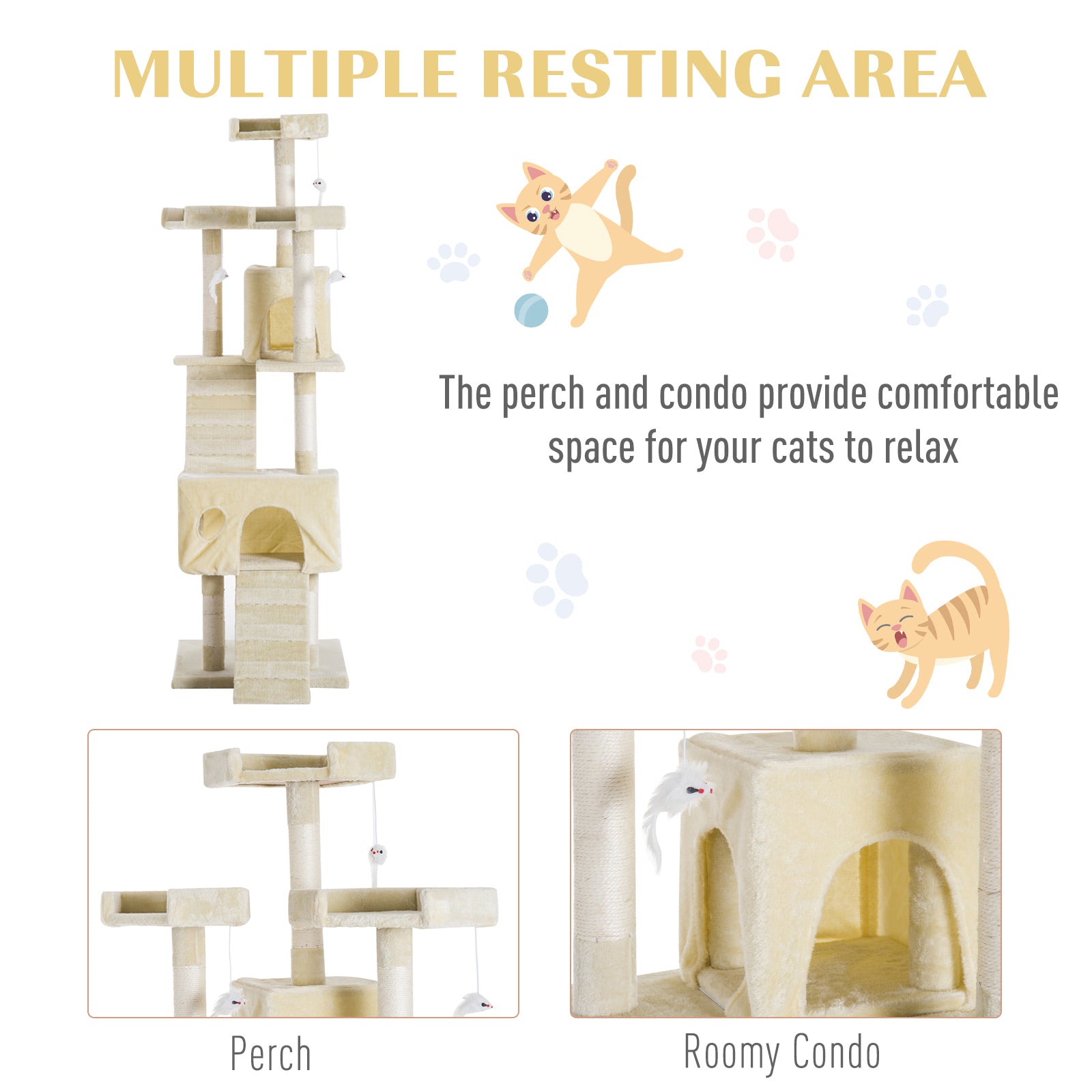 Cat Tree Scratching Post 27L×27W×28.5H cm-Beige