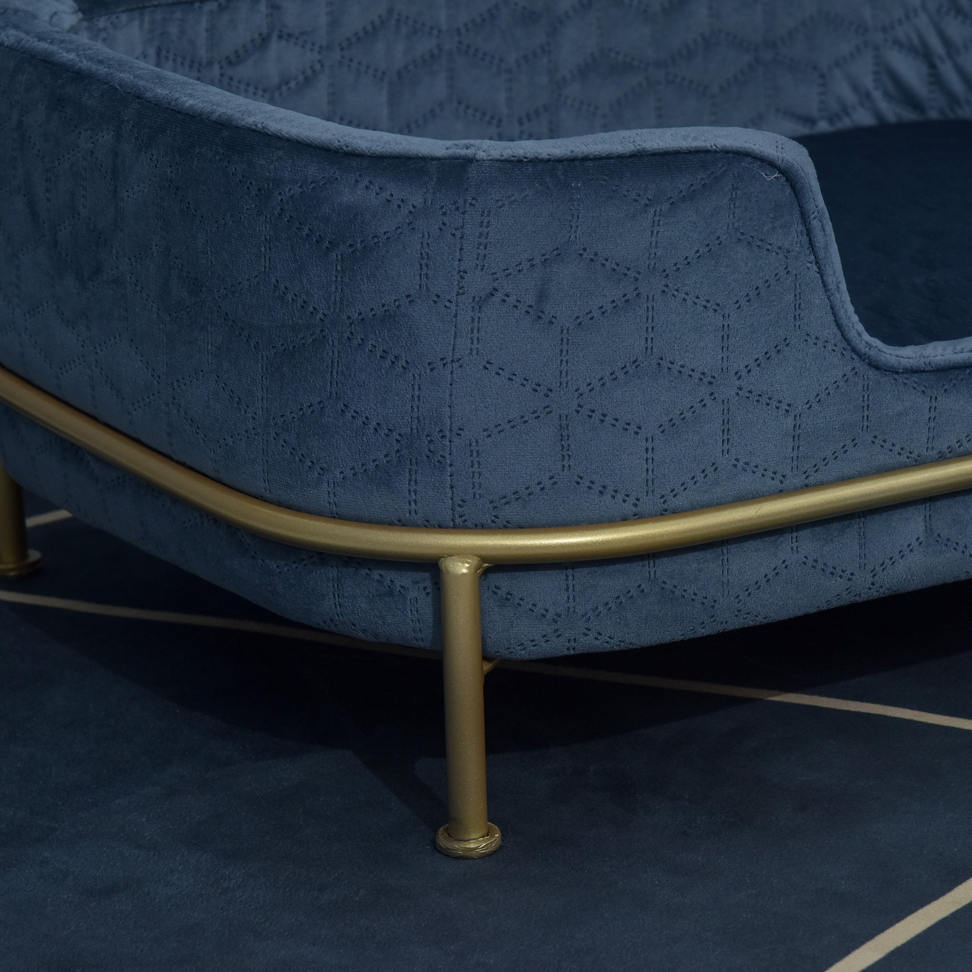 Velvet Upholstered Elevated Small Pet Bed Blue/Gold