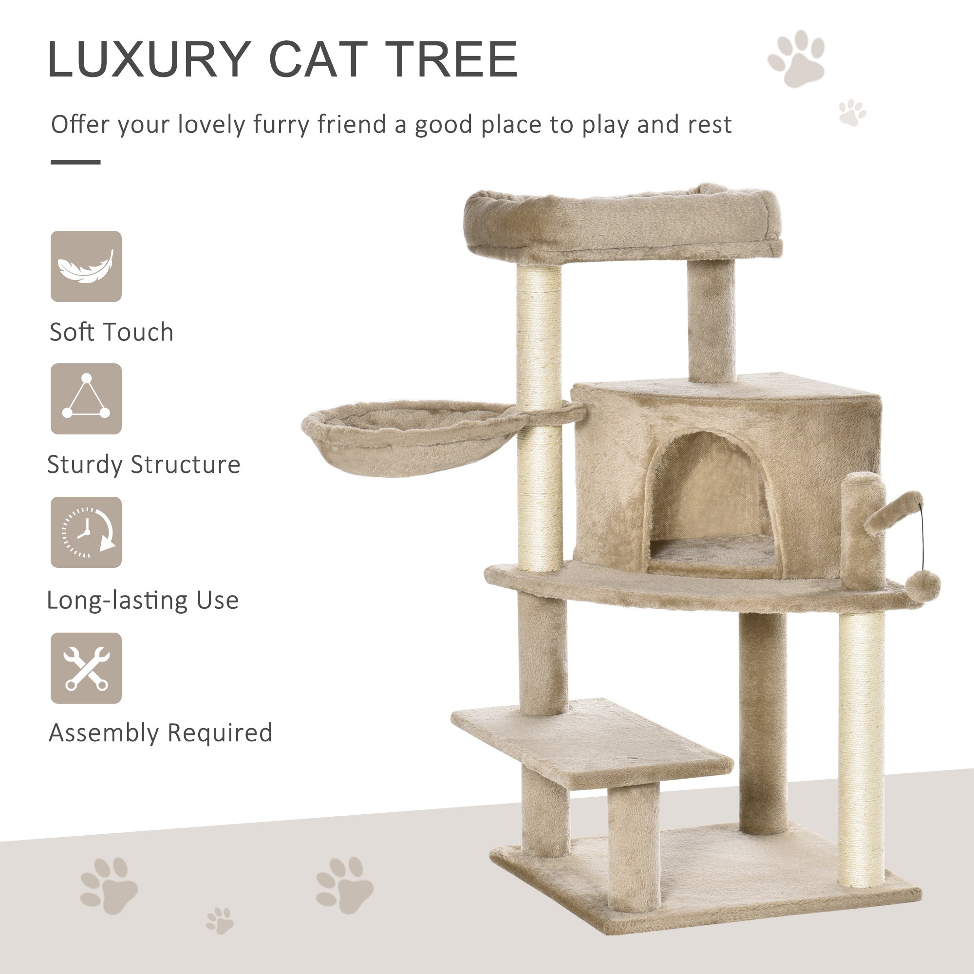 PawHut Cat Tree Tower Climbing  Activity Center with Sisal Scratching Post, Brown