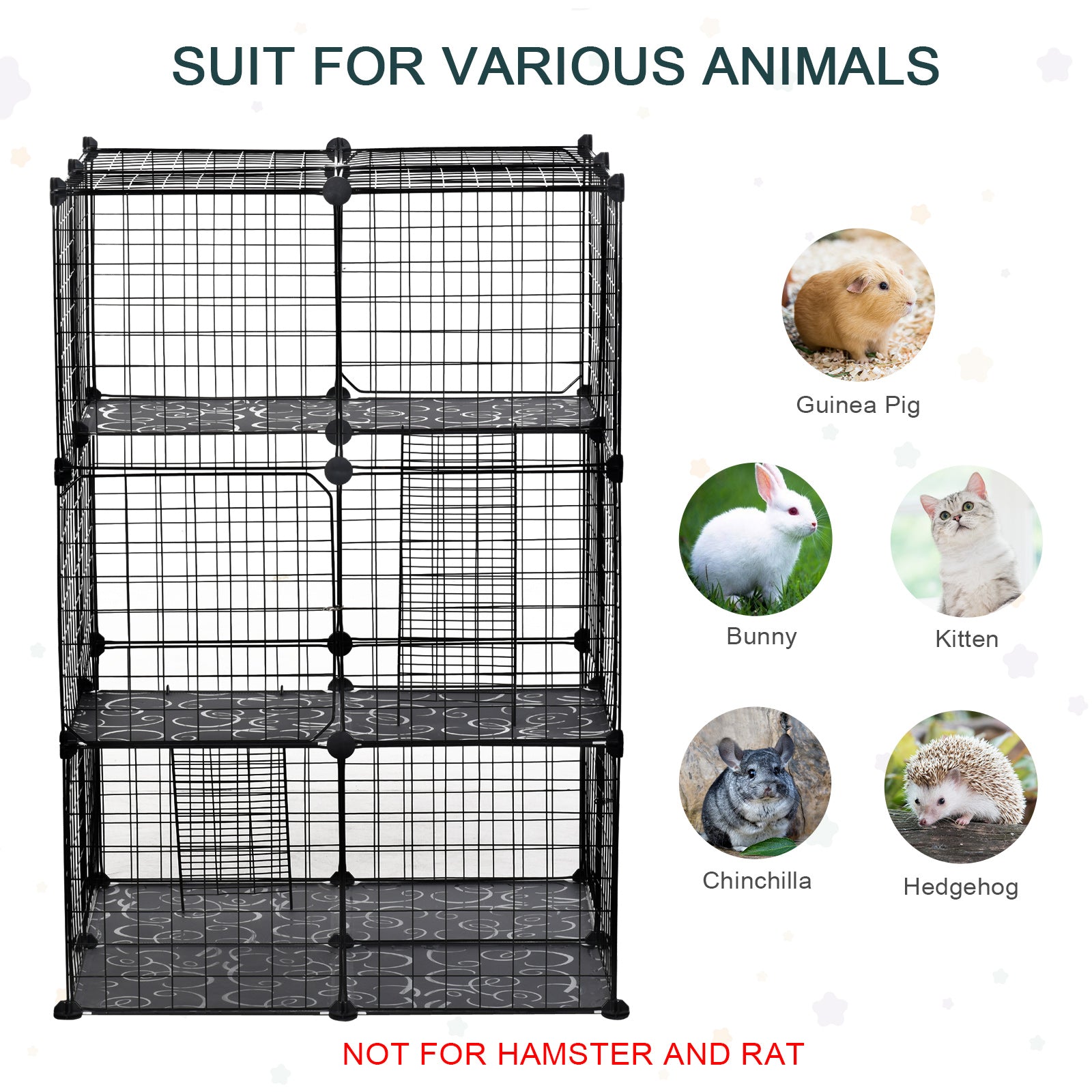 Pet Playpen DIY Small Animal Cage w/ Doors Ramps for Kitten Bunny Chinchilla