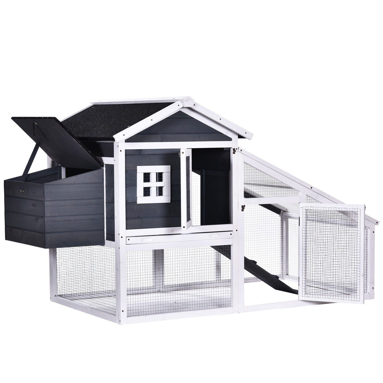 Wooden Chicken Coop Poultry House with Nesting Box Run Ramp Sliding Tray Grey