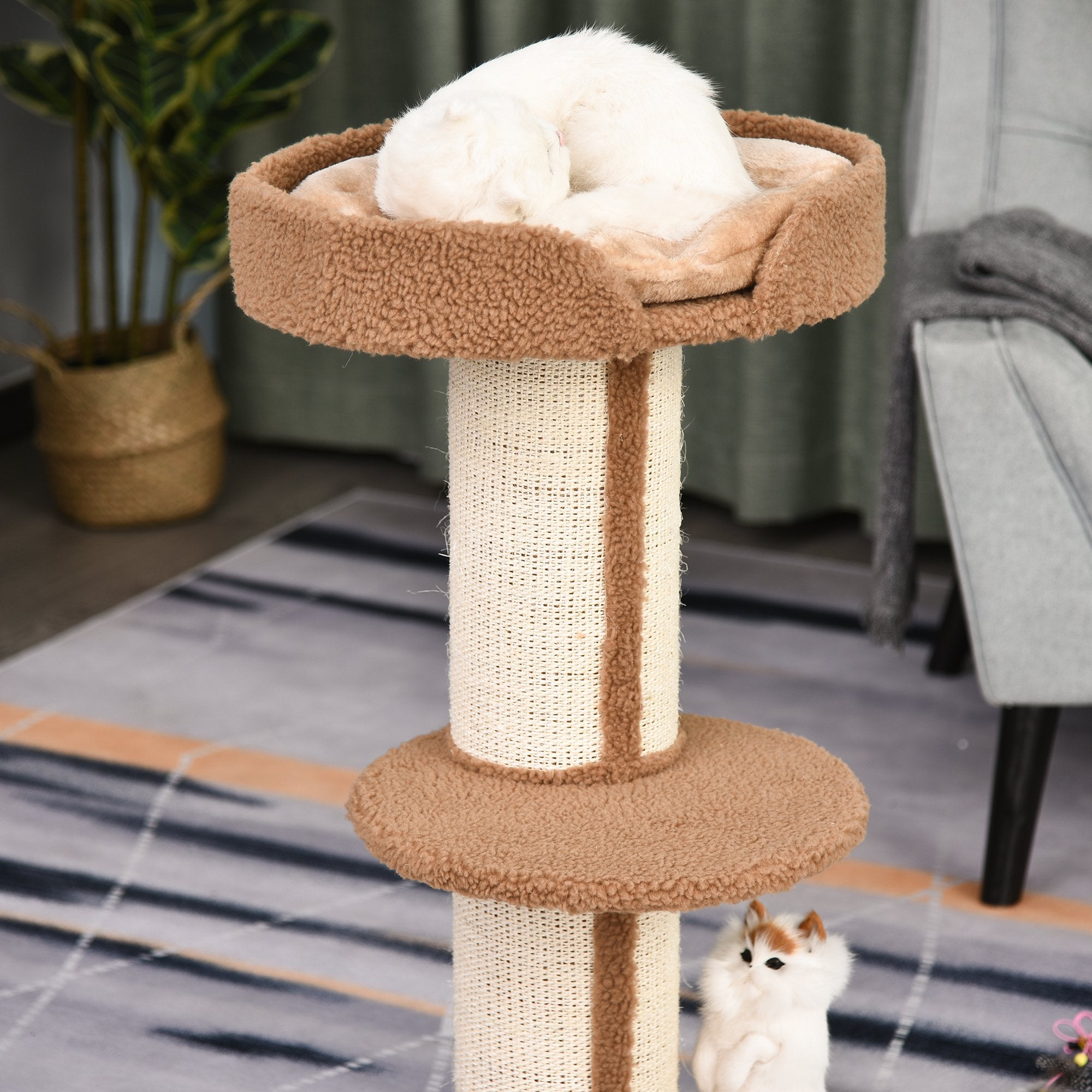 Cats 2-Tier Scratching Tree w/ Bed Brown