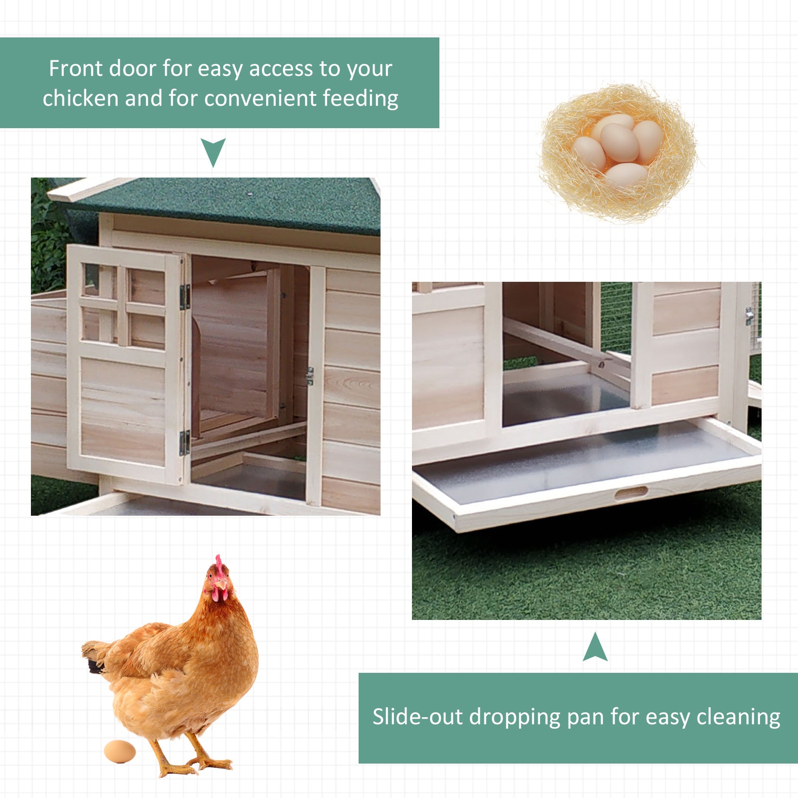 PawHut Chicken Coop Small Animal Pet Cage w/ Nesting Box Outdoor Run Backyard Wooden
