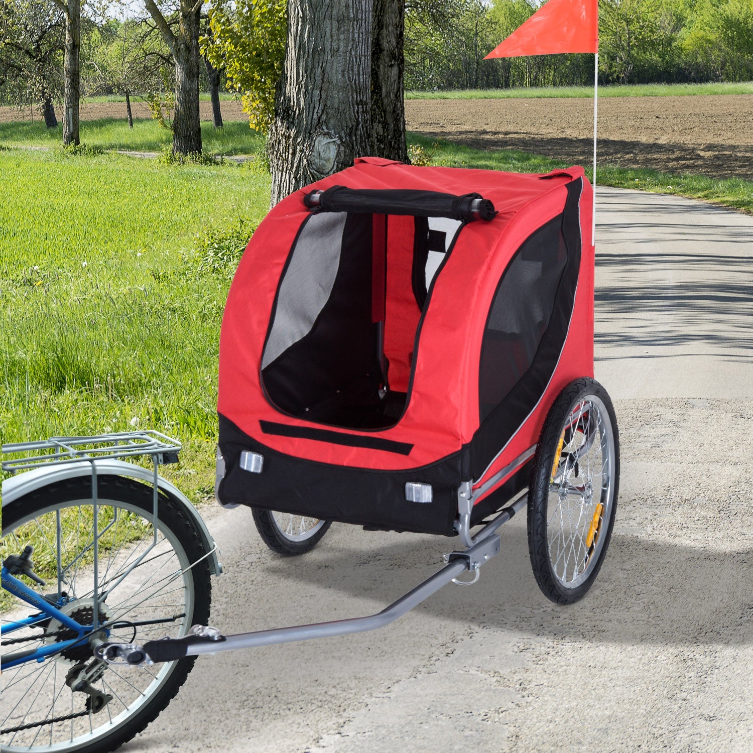 Folding Bicycle Pet Trailer W/Removable Cover-Red