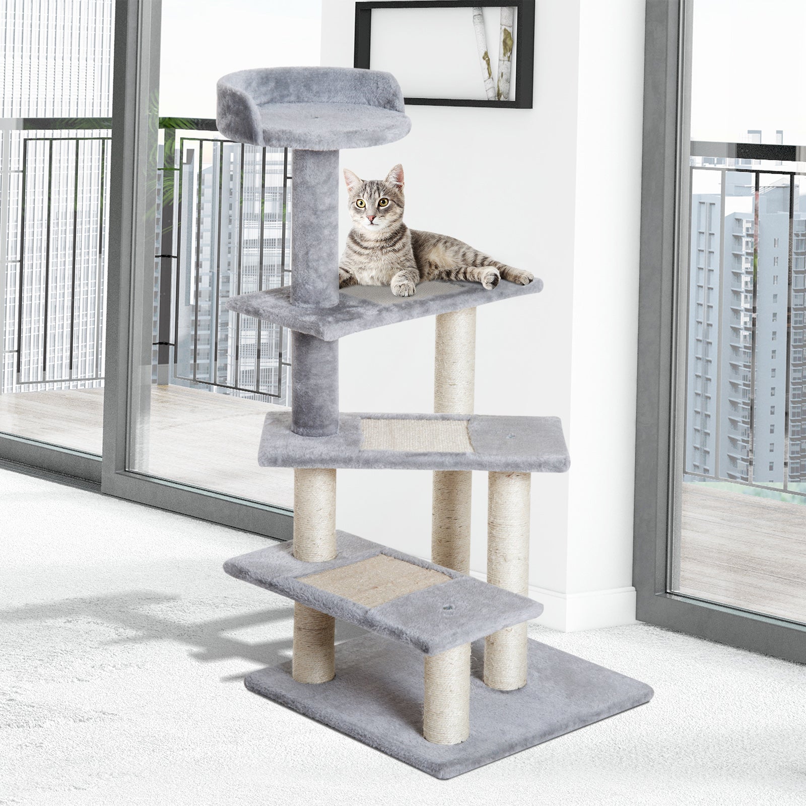 Plush Cat Tree Activity Center-Grey