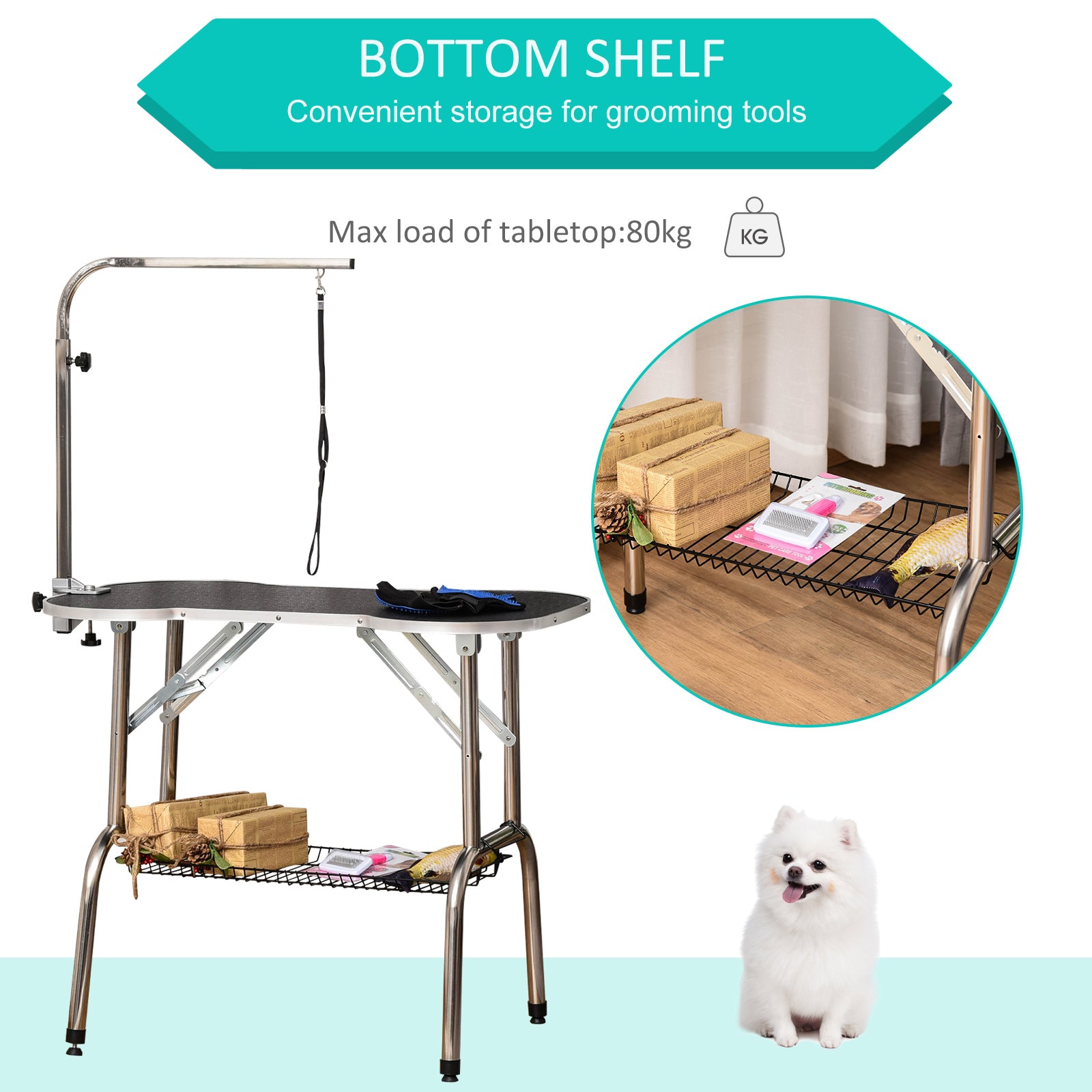 Pet Foldable Grooming Table w/ Adjustable Arm Non-Slip Tabletop Leash