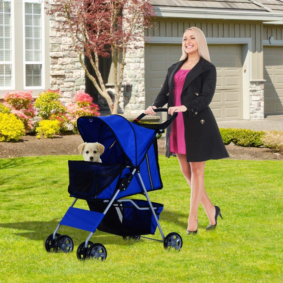 Dogs 600D Oxford Cloth Pram Blue - Suitable for Small Pets
