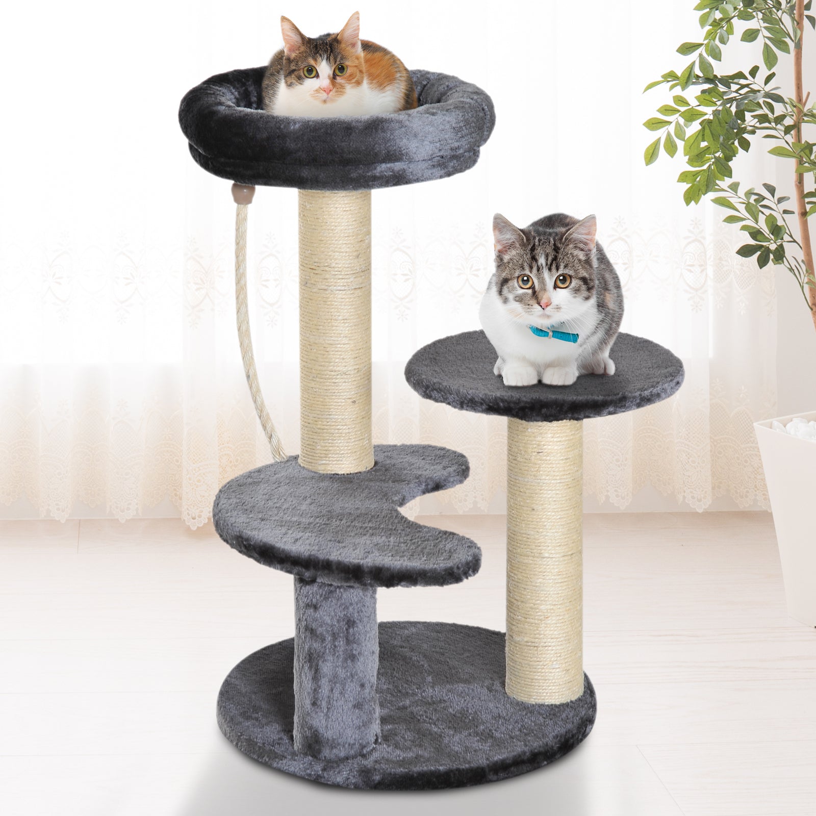 Cat Tree Kitty Scratcher Kitten Activity Center, Ф40x65H cm-Grey
