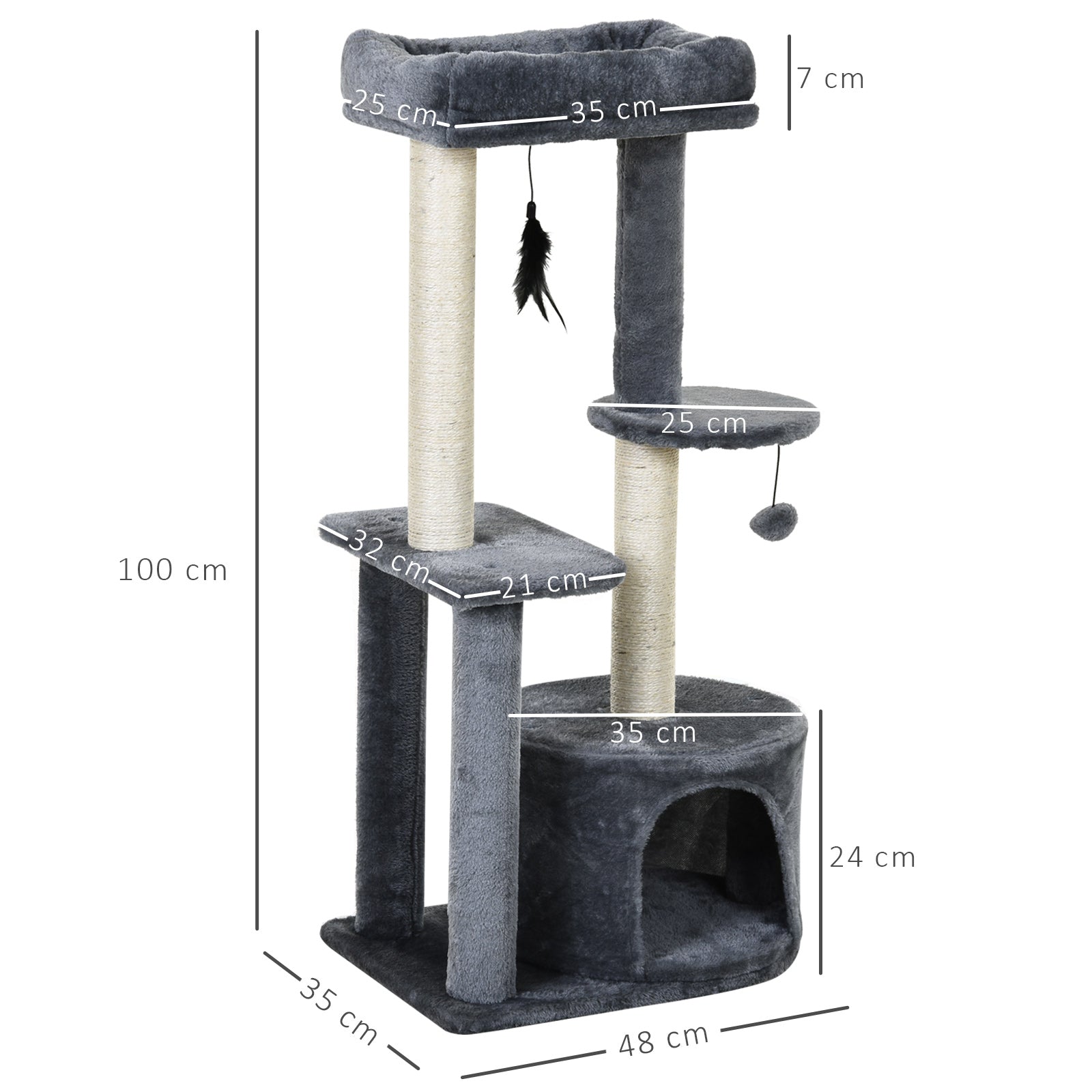 Cat Multi-Activity Tree Tower w/ Perch House Scratching Post Play Ball Plush Fun