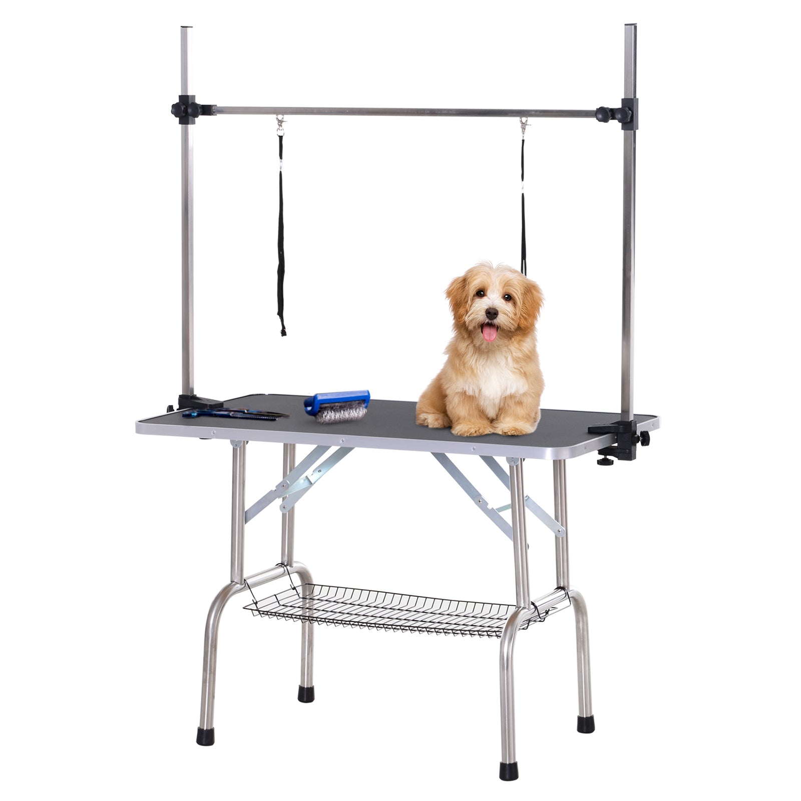 Dogs Adjustable Height Rubber Top Grooming Table Black