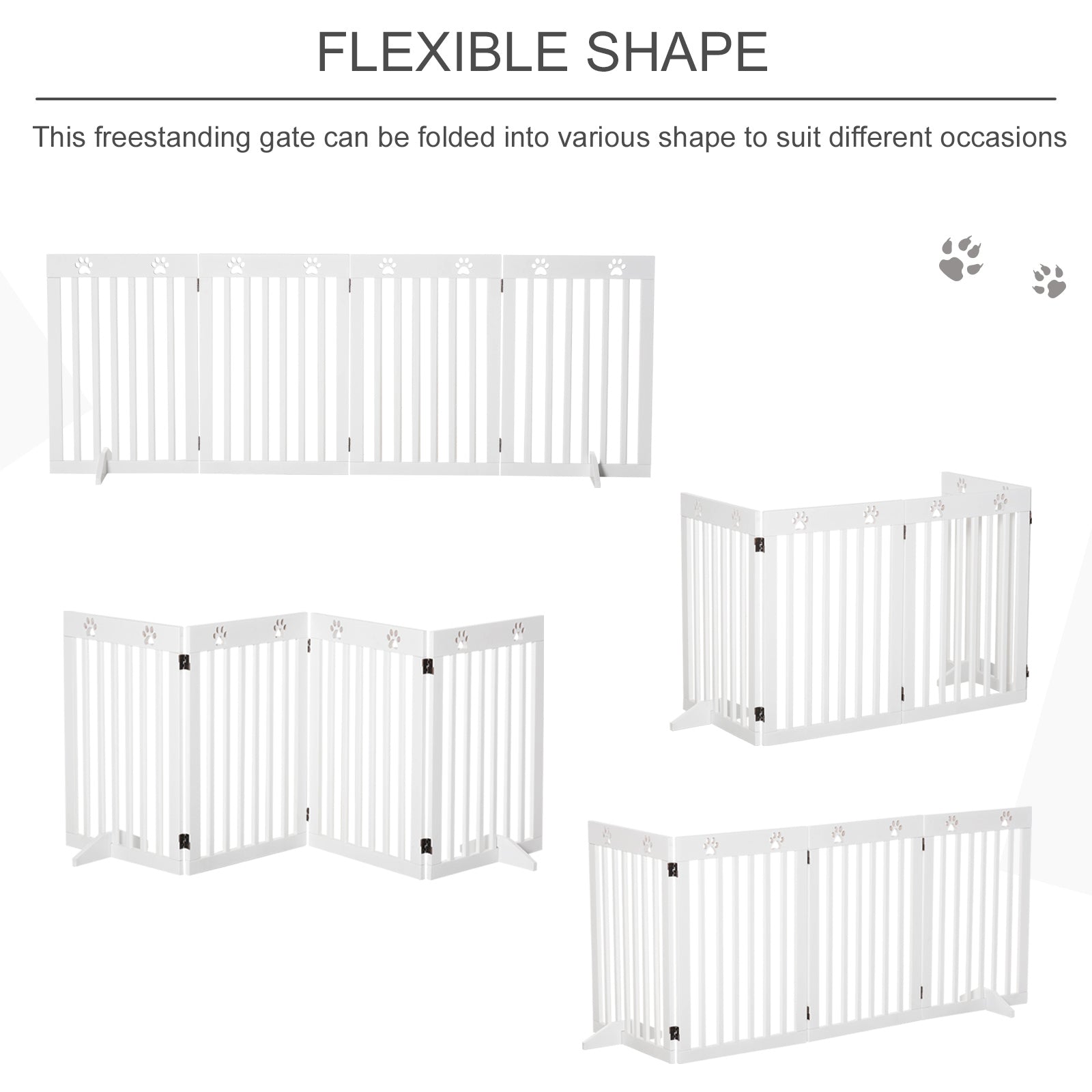 Wooden Pet Gate Foldable Freestanding Dog Safety Barrier w/ Support Feet