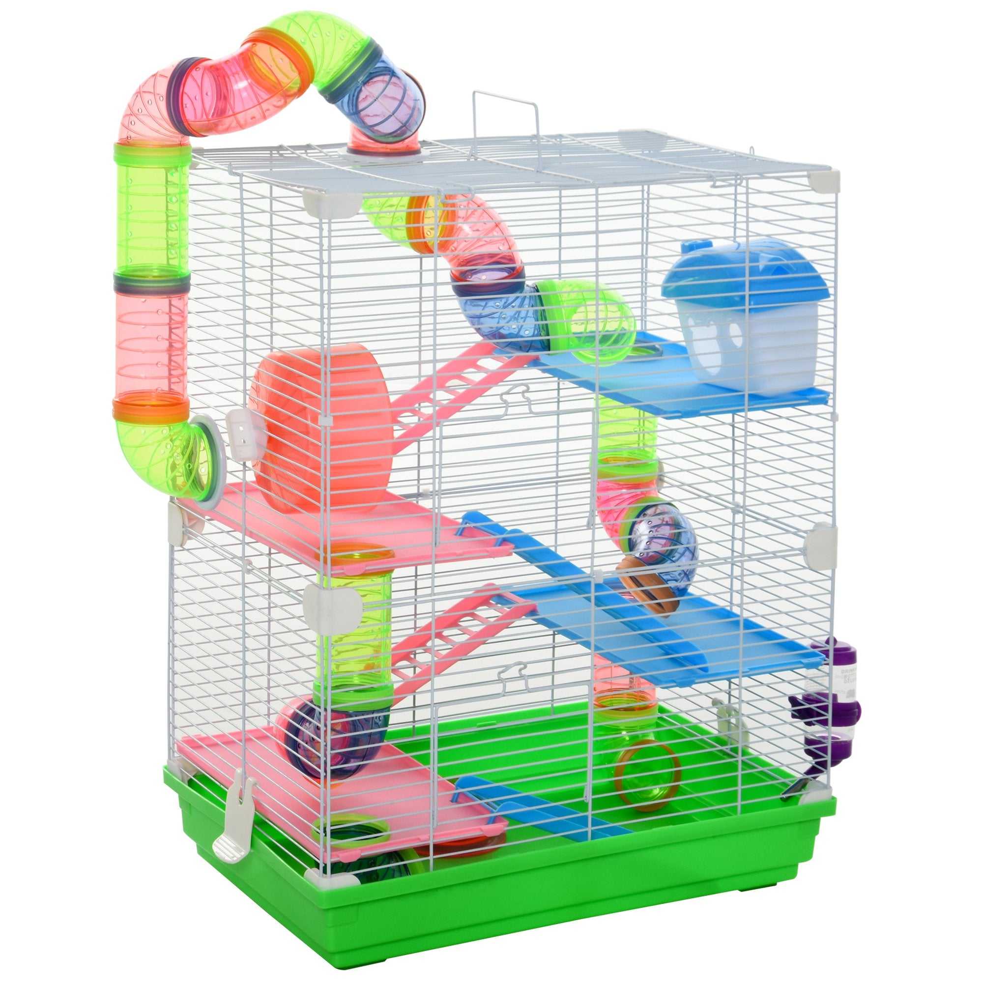 5 Tier Hamster Cage Carrier Habitat Small Animal House w/ Exercise Wheels Tunnel