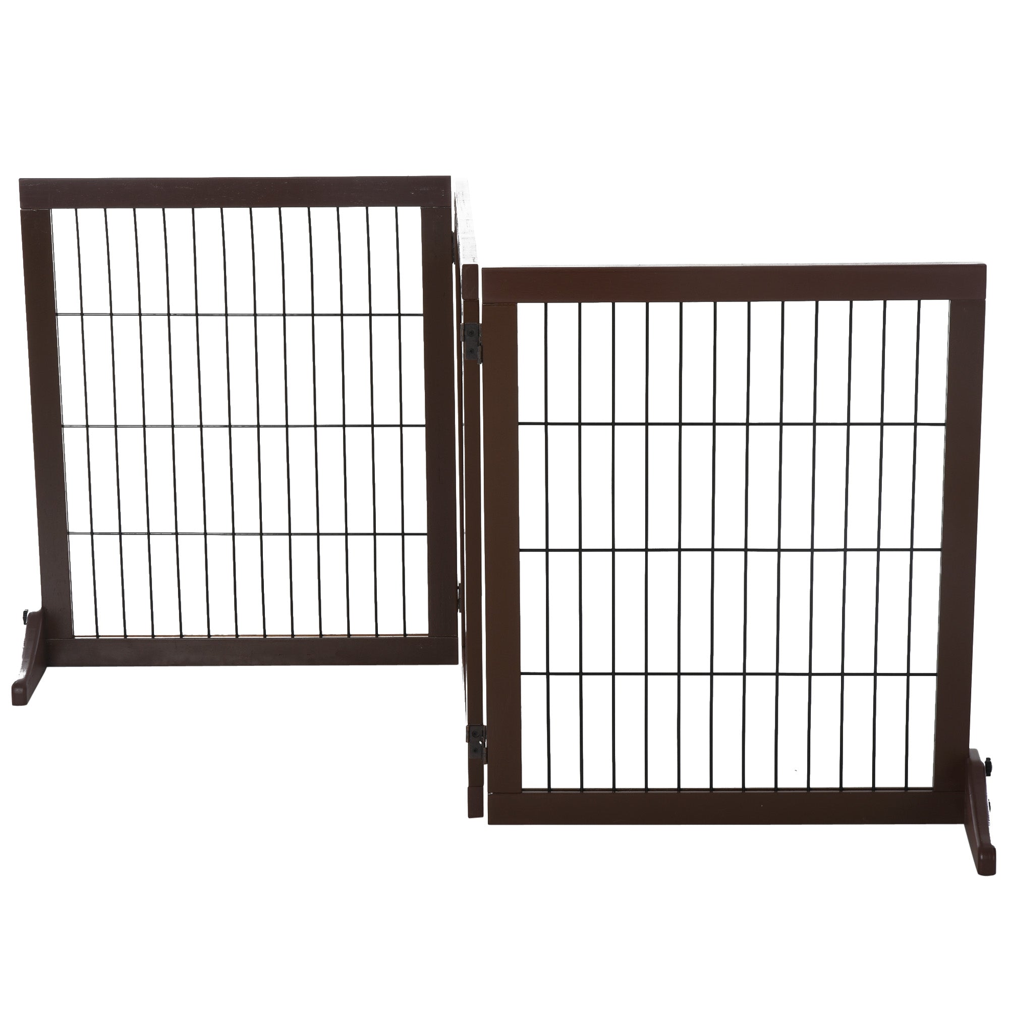 3 Panel Pet Gate Pine Frame Indoor Foldable Dog Barrier w/Supporting Foot, Brown
