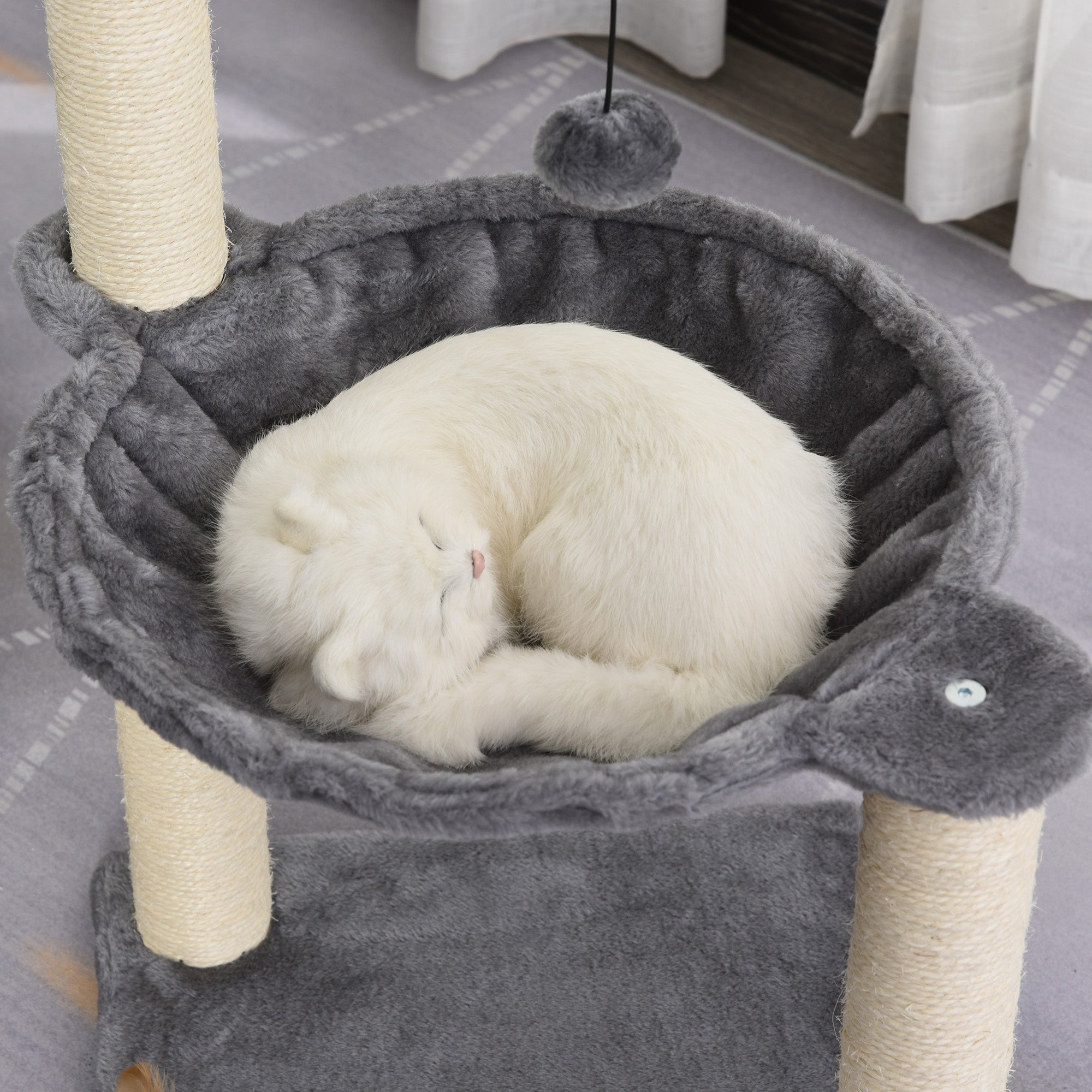Cats Sisal Rope Scratching Tree Bed w/ Dangle Toy Grey