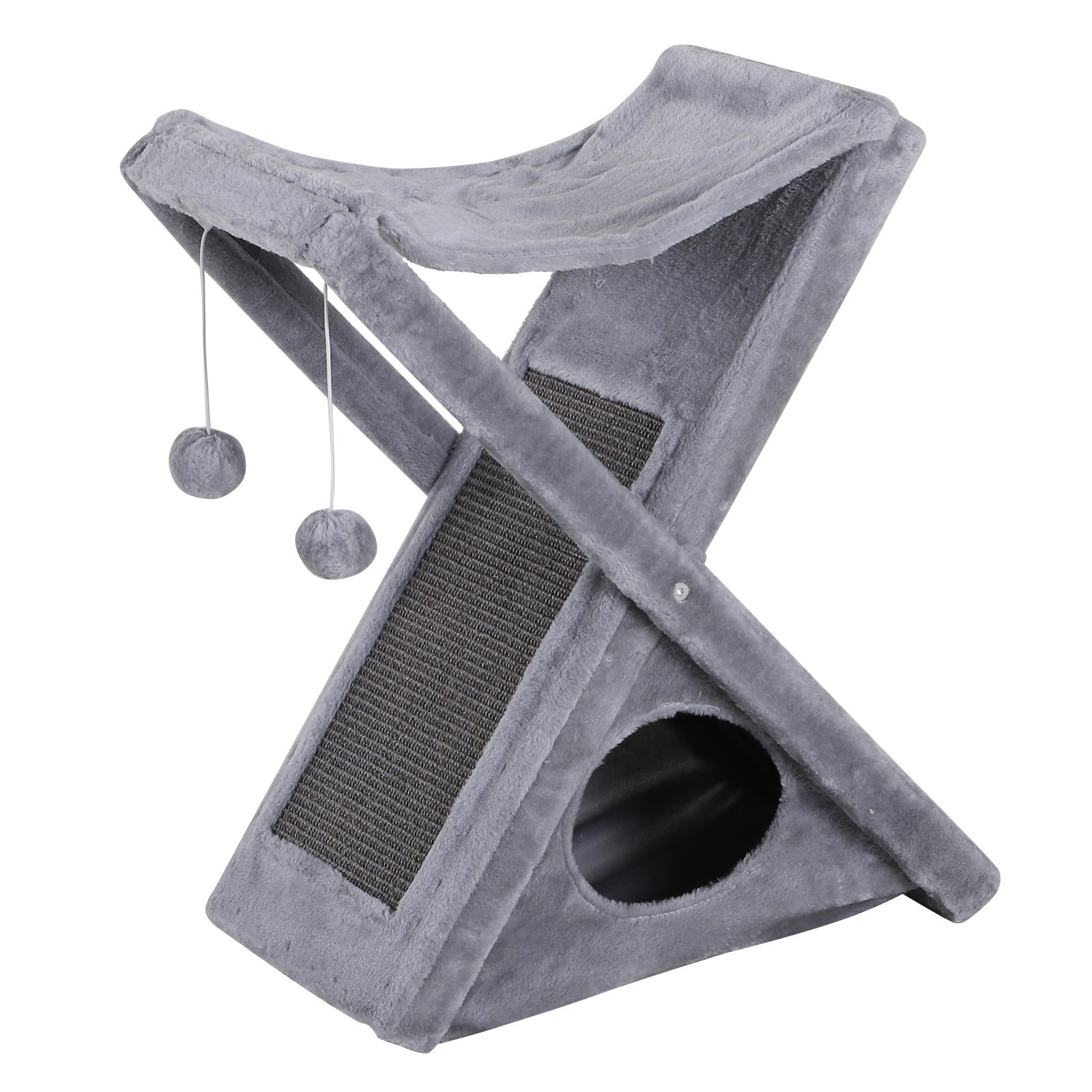 Two Tier Cat Tree Tower Scratching Post, 50L x 32W x 65Hcm-Grey
