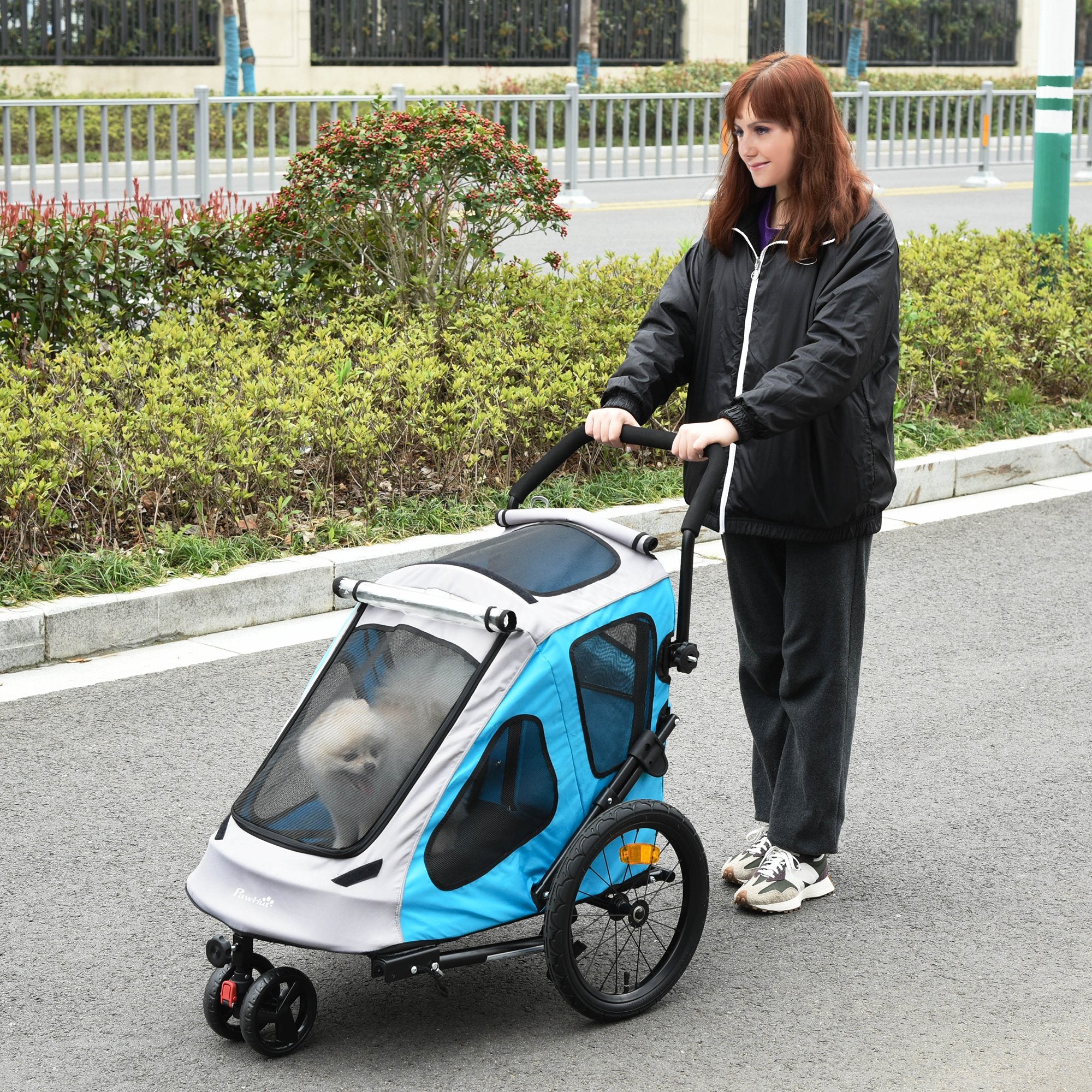 2-IN-1 Dog Bike Trailer Pet Carrier Stroller Reflector 140 x 71 x 105cm