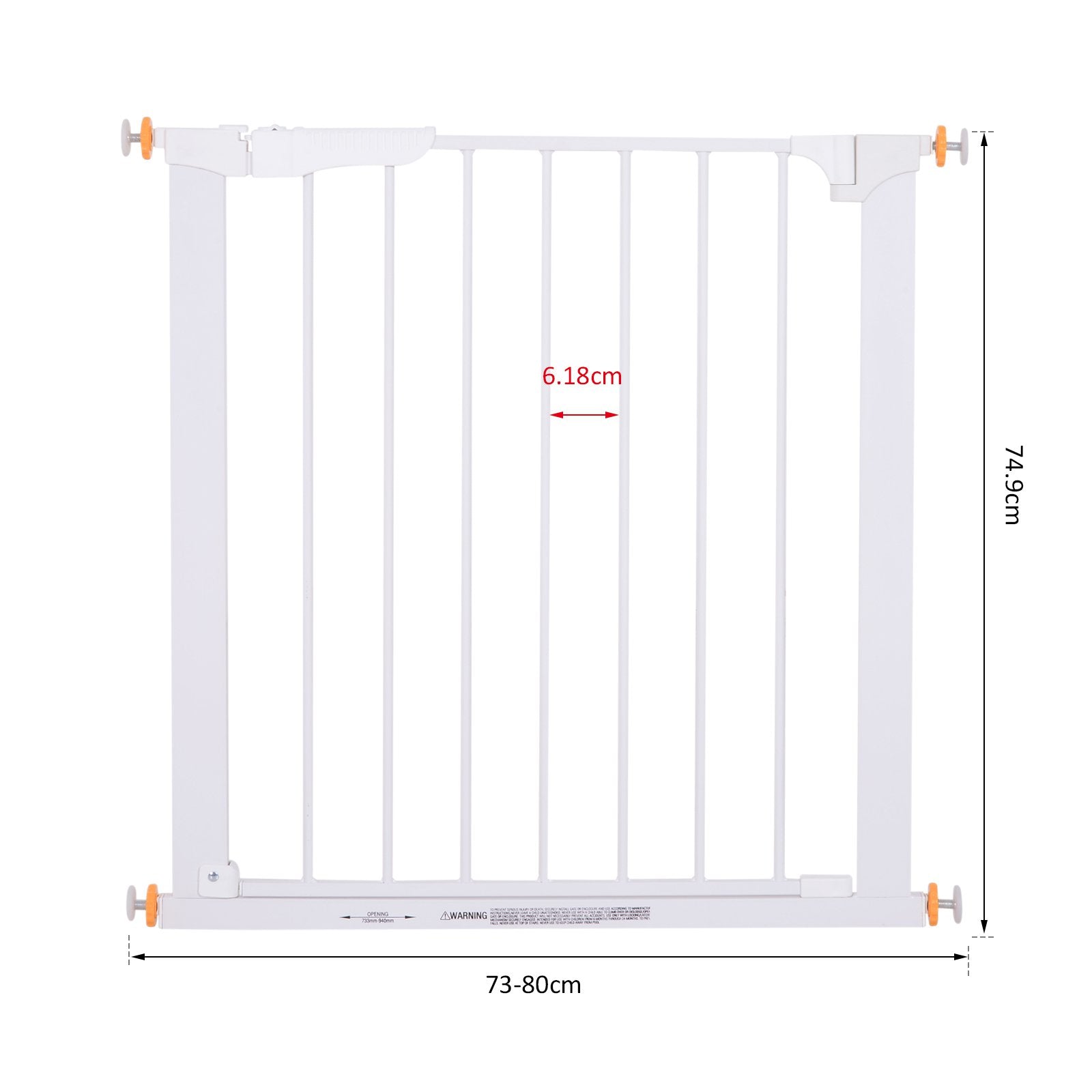 Pet Safety Barrier Gate W/ Iron tube, 74.9H x 73-80W cm-White