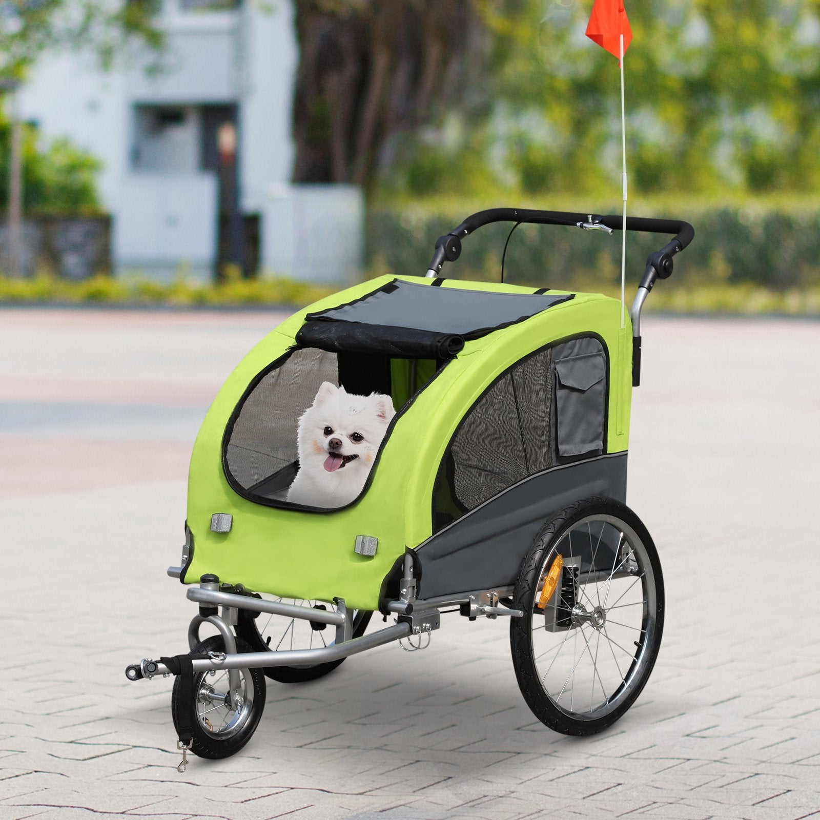 Steel Pet Bicycle Trailer 360 Rotatable 3 Wheel Carrier Green