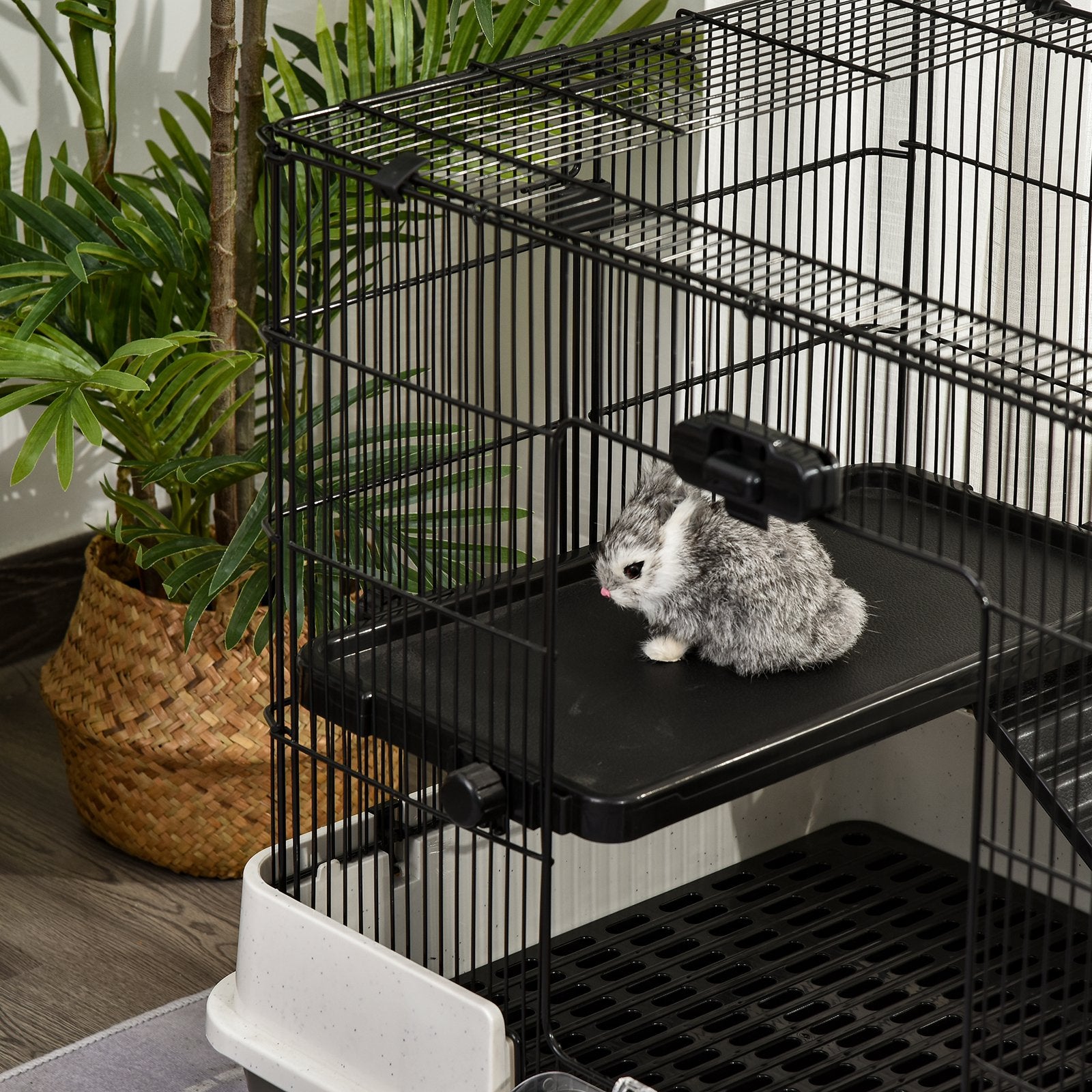 Small Animal Steel Wire Cage w/ Waste Tray Black