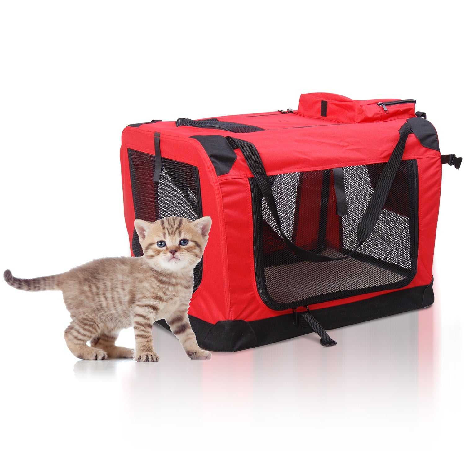 Small Pets PVC Oxford Cloth Travel Carrier w/ Mesh Windows Red