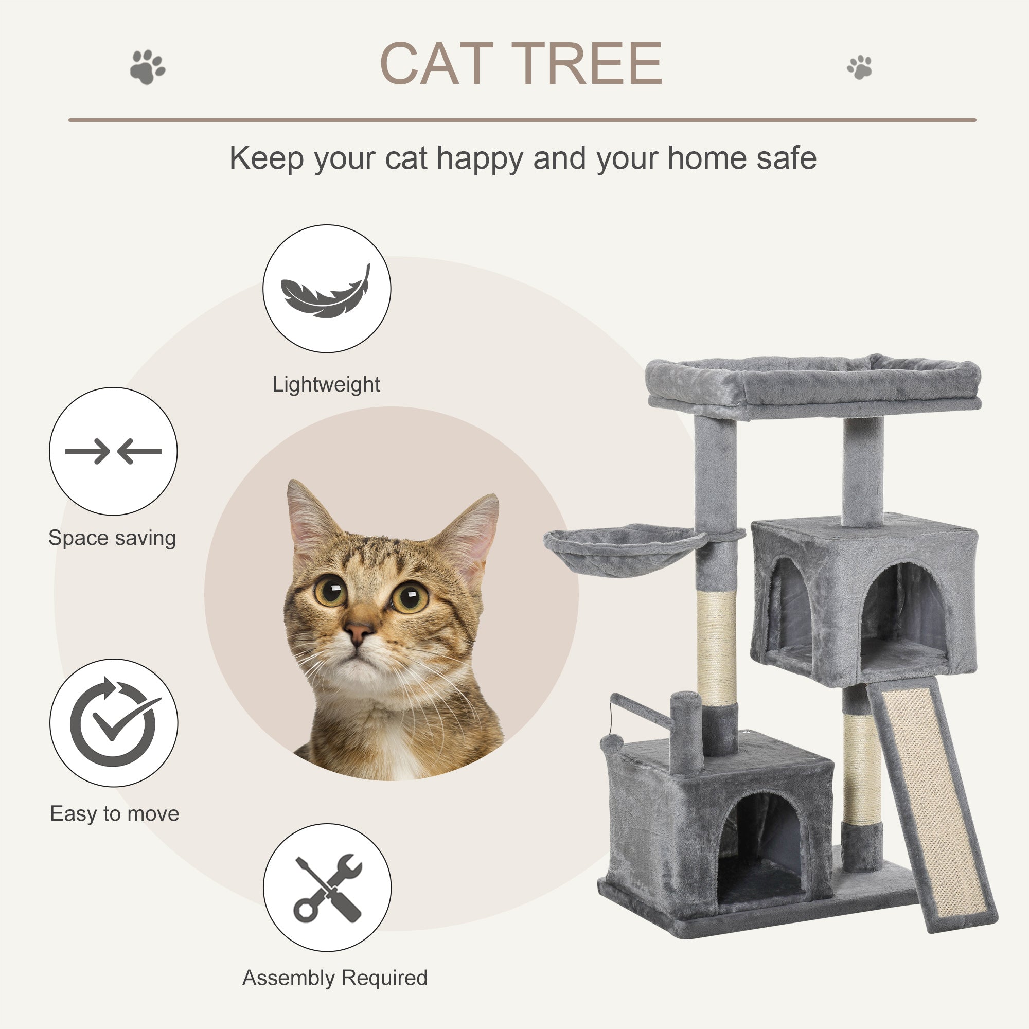 Cat Tree Tower w/ Sisal Scratching Posts Pad Hanging Ball Perch Condo Hammock