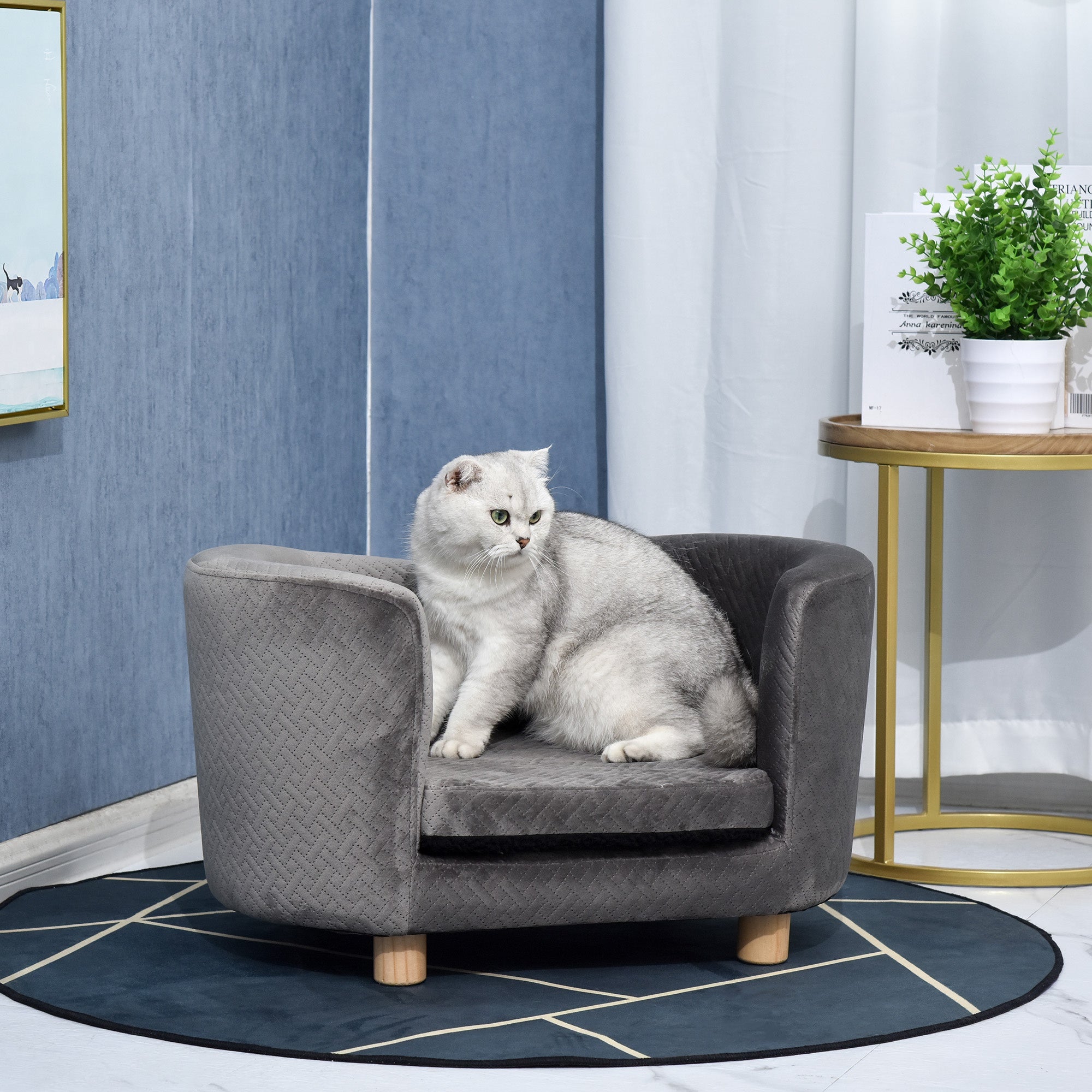 Velvet Upholstered Small Pet Bed Grey