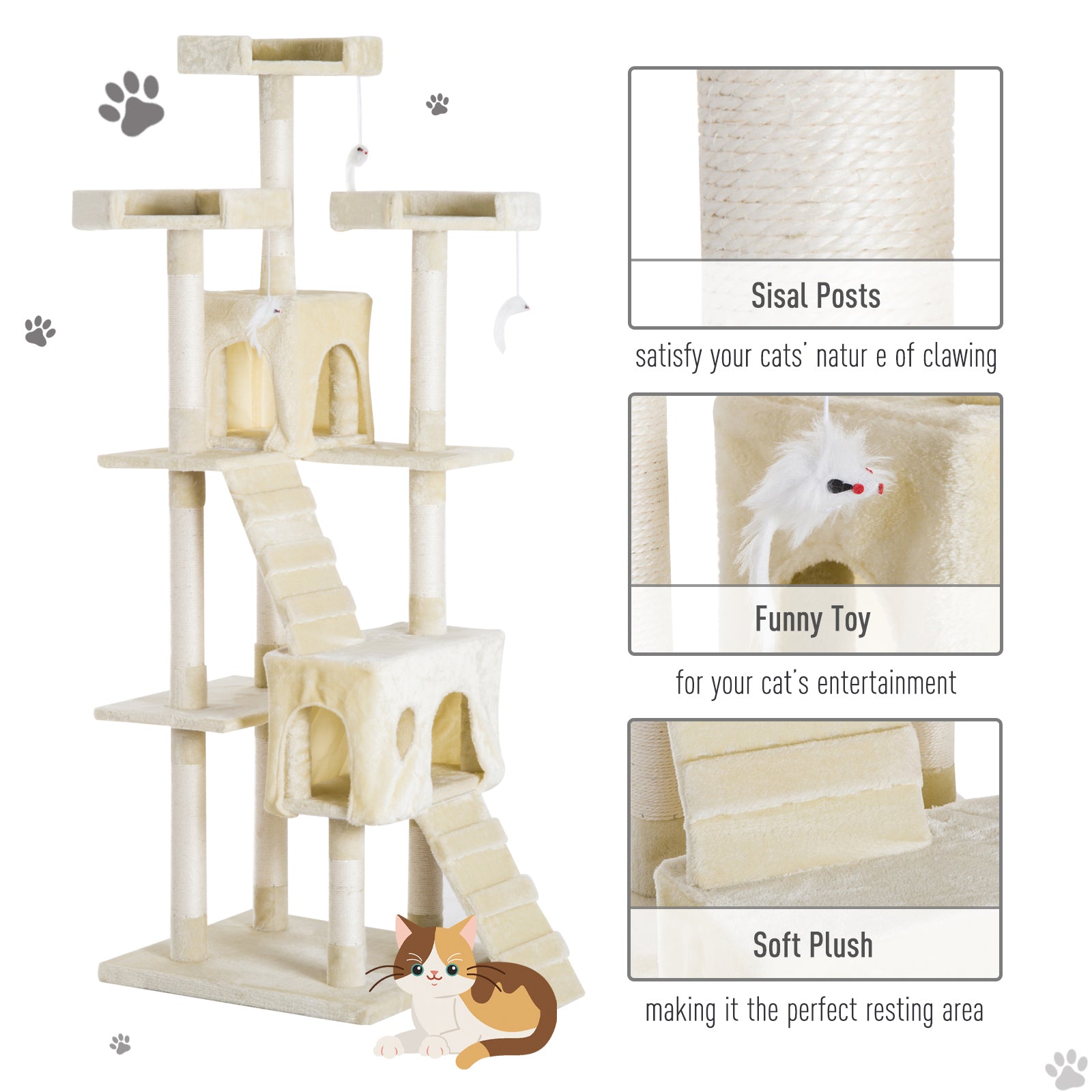 Cat Tree Scratching Post 27L×27W×28.5H cm-Beige