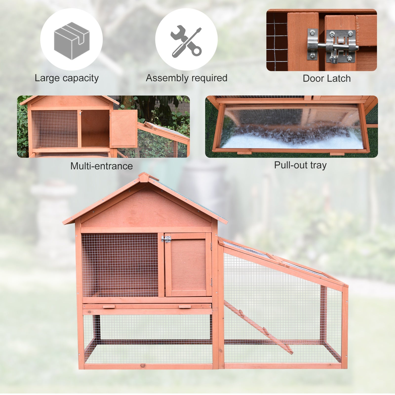 Small Animal Two-Level Fir Wood Hutch w/ Slide Out Tray Red/Brown