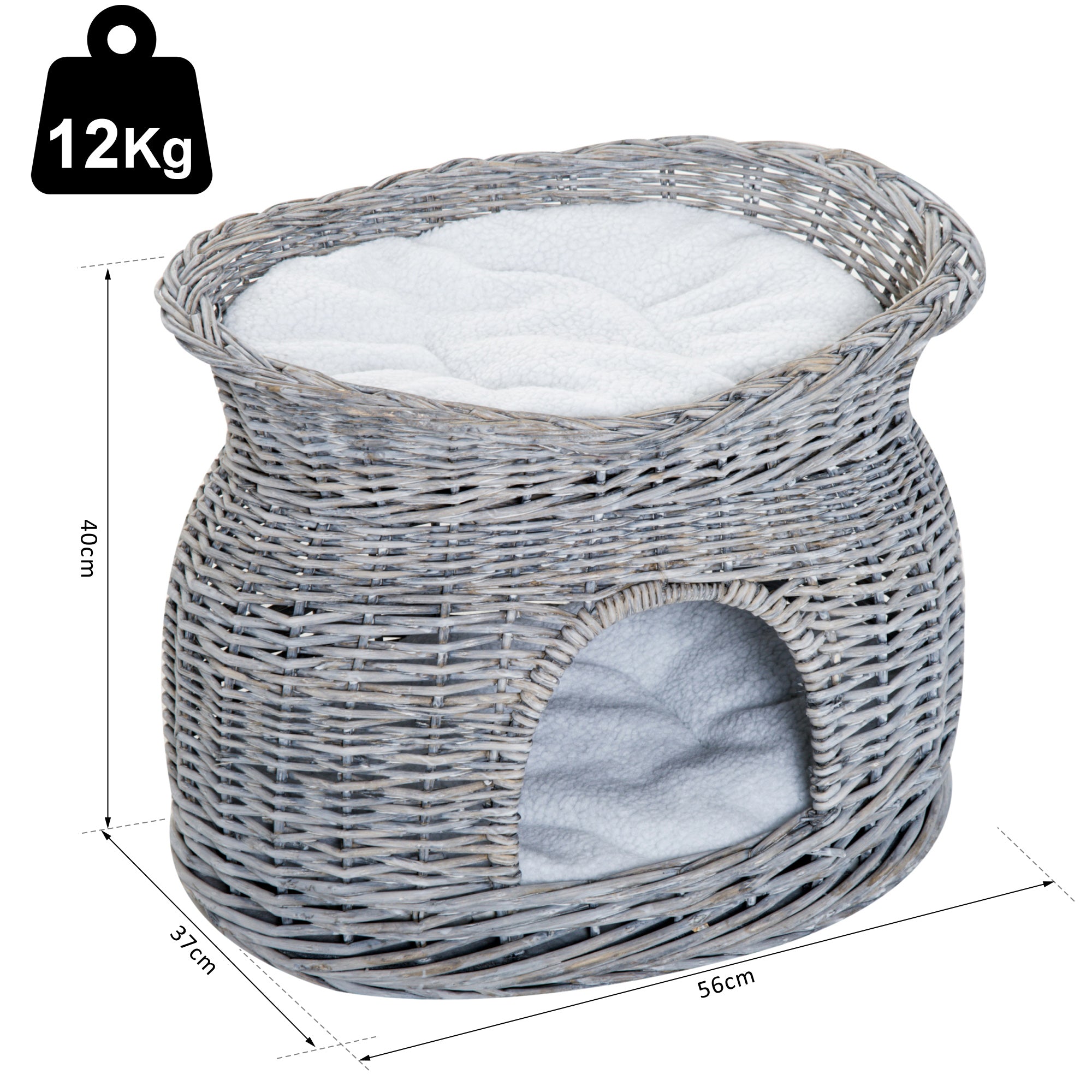 2-Tier Elevated Cat Bed Basket W/Cushion-Grey
