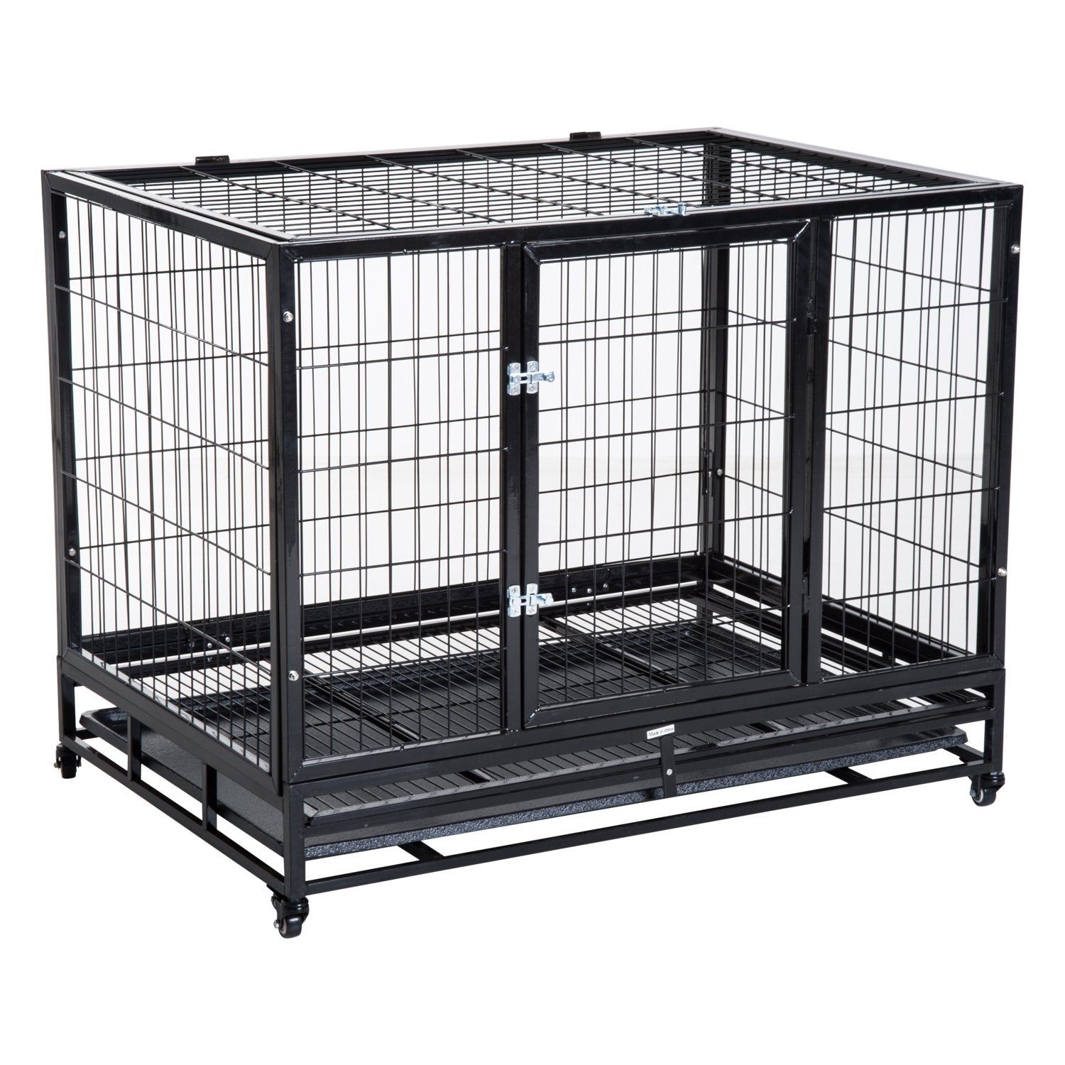 Metal Kennel Cage W/Wheels and Crate Tray, 109Lx76Wx87H cm