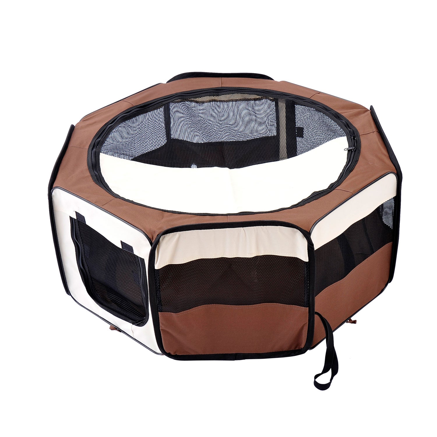 HOMCOM Fabric Pet Dog Playpen (37cm x37cm x95cm)-Brown/Cream