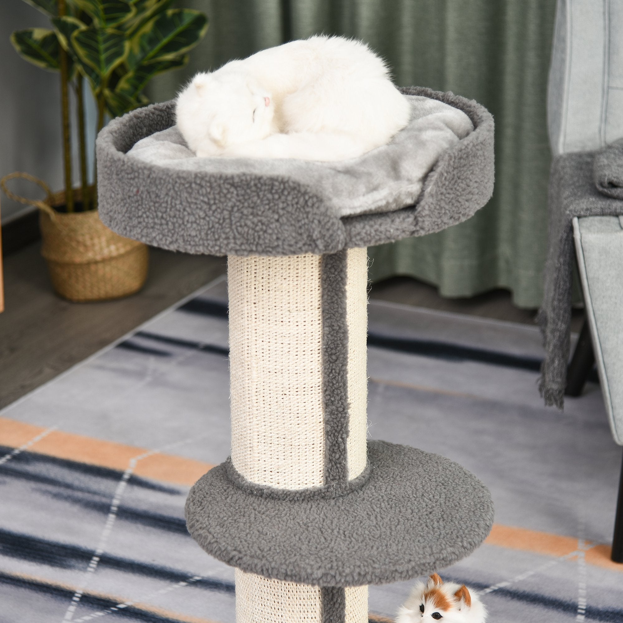 Cats 2-Tier Scratching Tree w/ Bed Grey