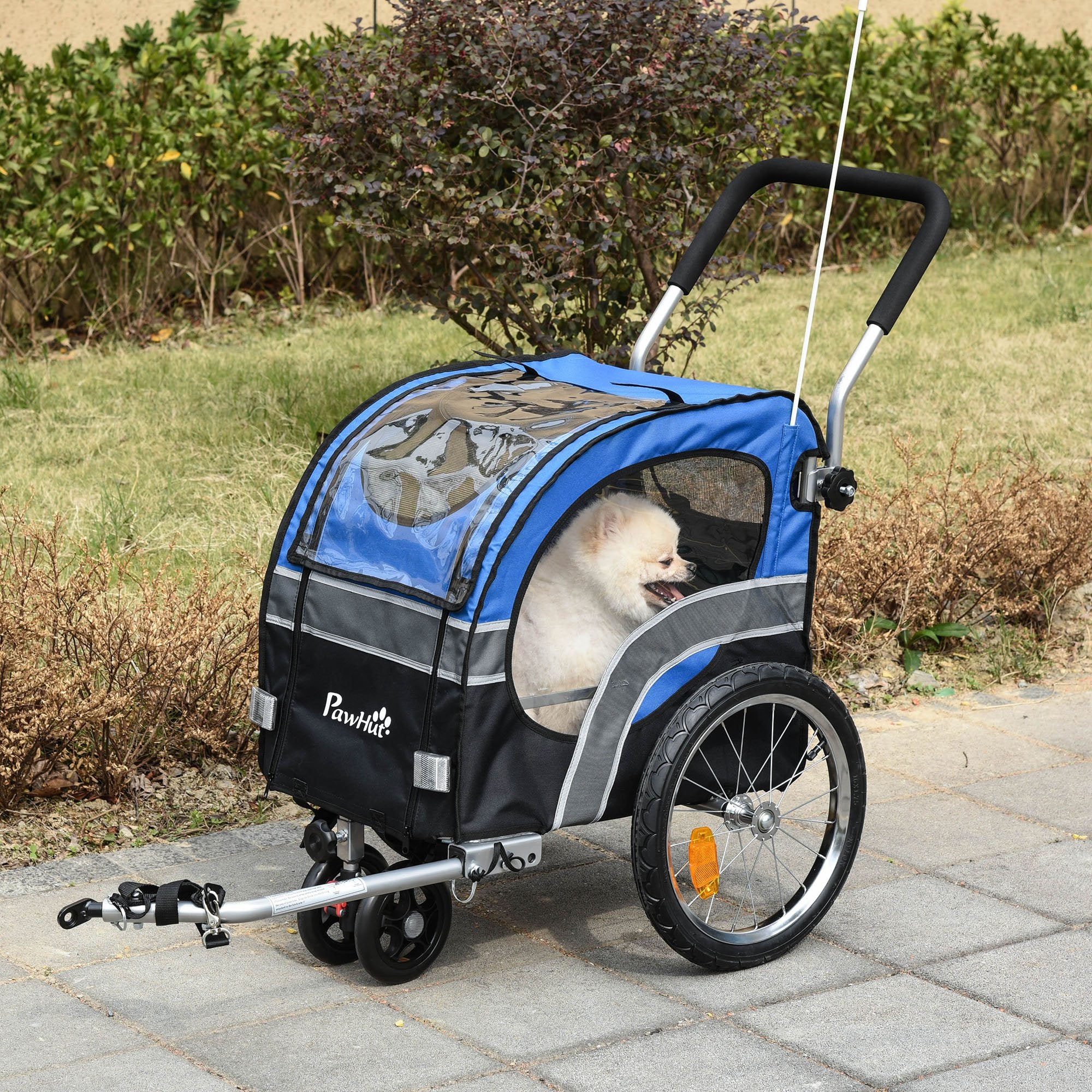2-in-1 Dog Bike Trailer Pet Stroller Carrier Reflector Flag 130x58x94cm