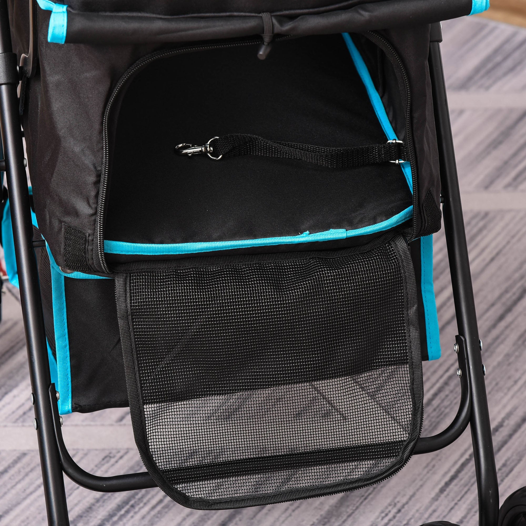 Pet Stroller Foldable Carriage w/ Brake Basket Adjustable Canopy Removable Cloth