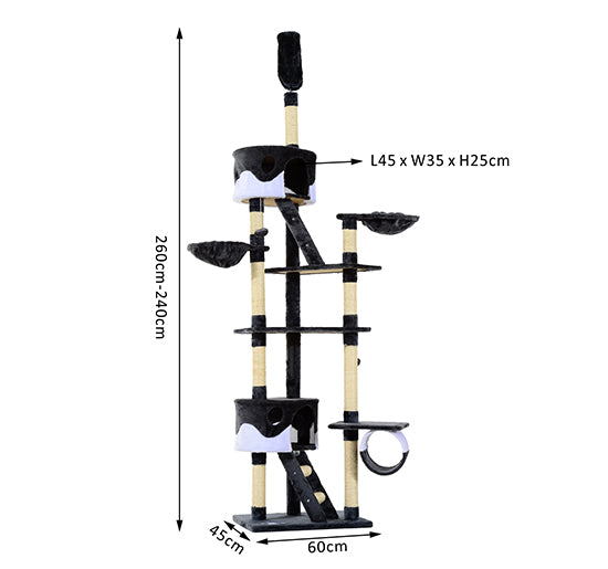 Cat Tree Kitten Condo Fun House Adjustable – Grey & White