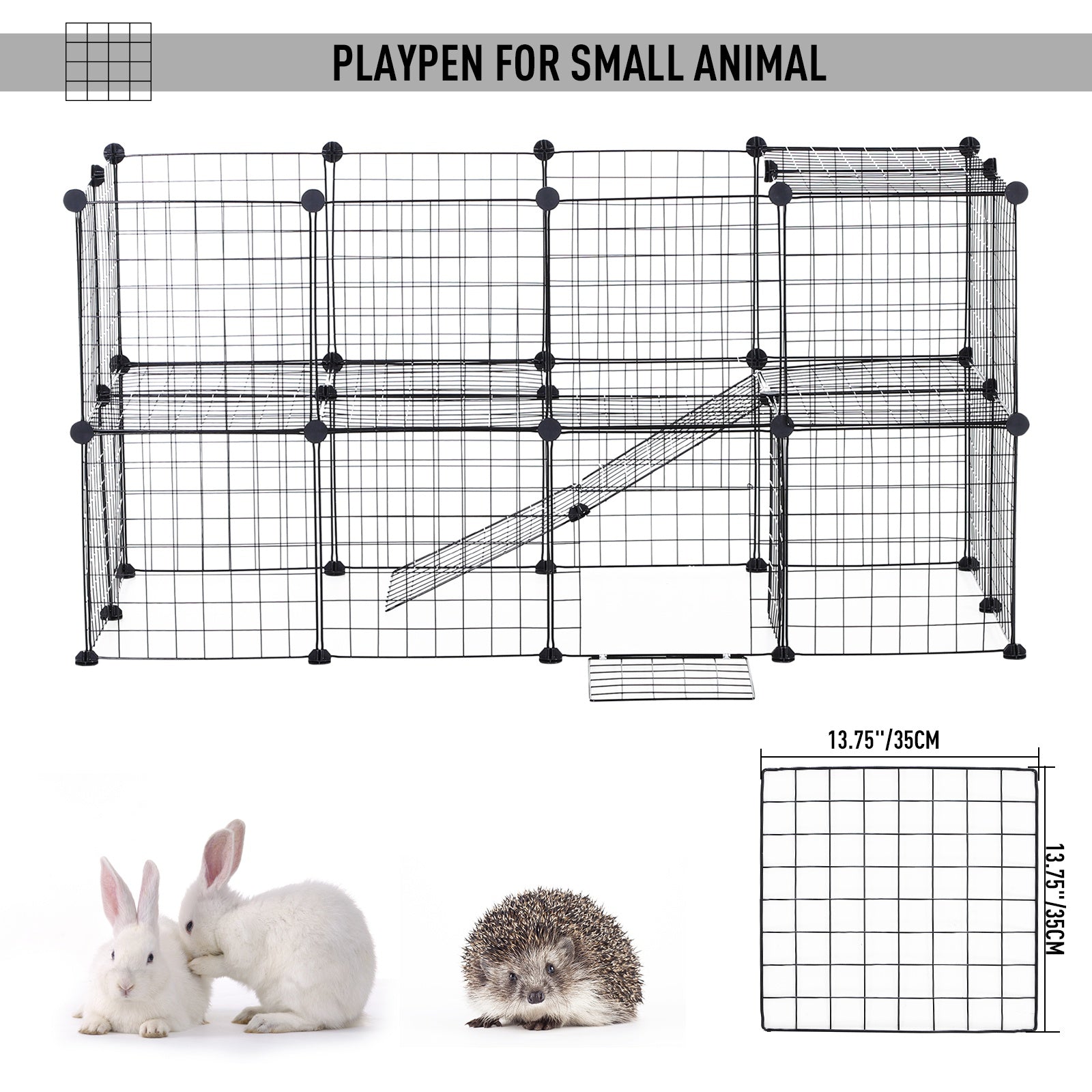 Small Animal Playpen with Mallet, Connectors and Cable Ties Metal Mesh 36 pcs