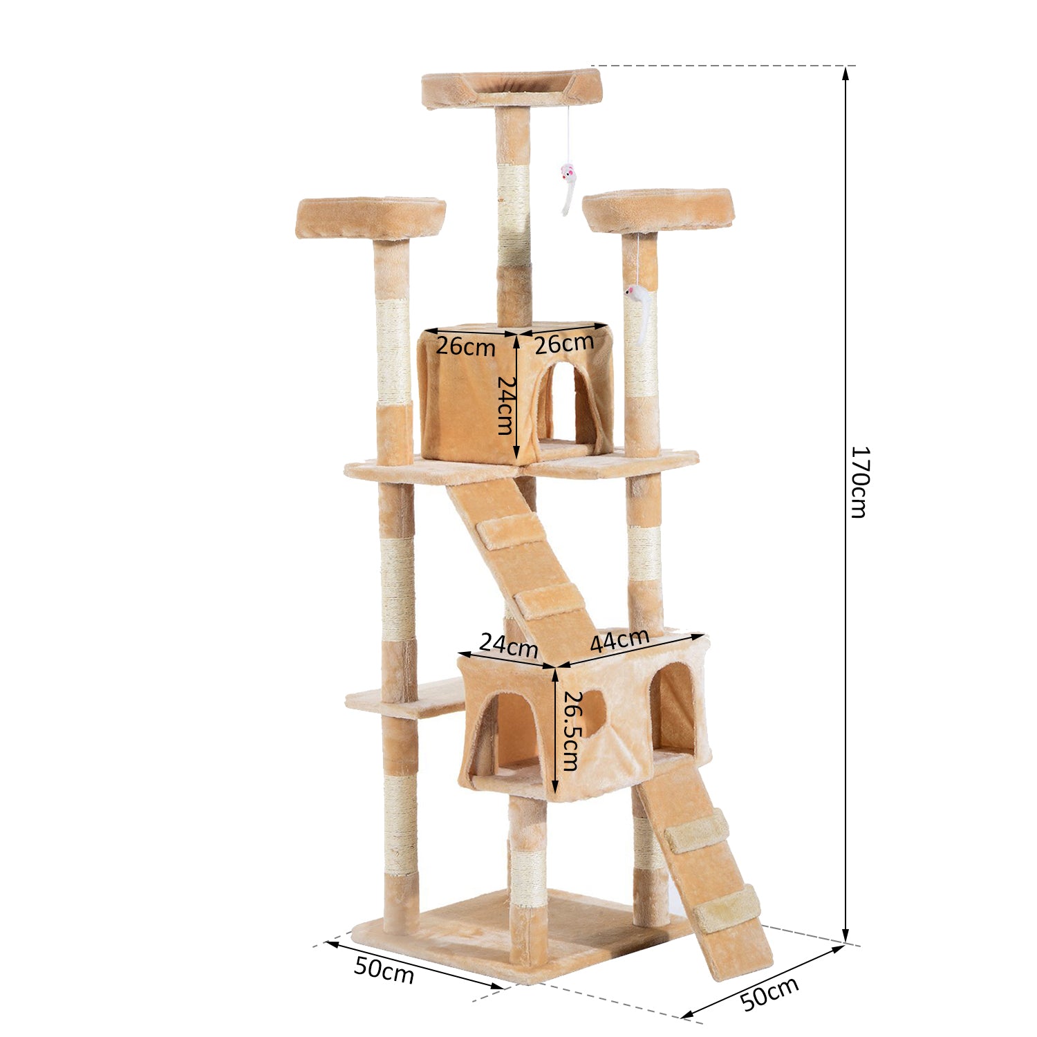 170cm Cat Tree Kitten Kitty Scratcher Post Climbing Tower Activity Center House-Cream