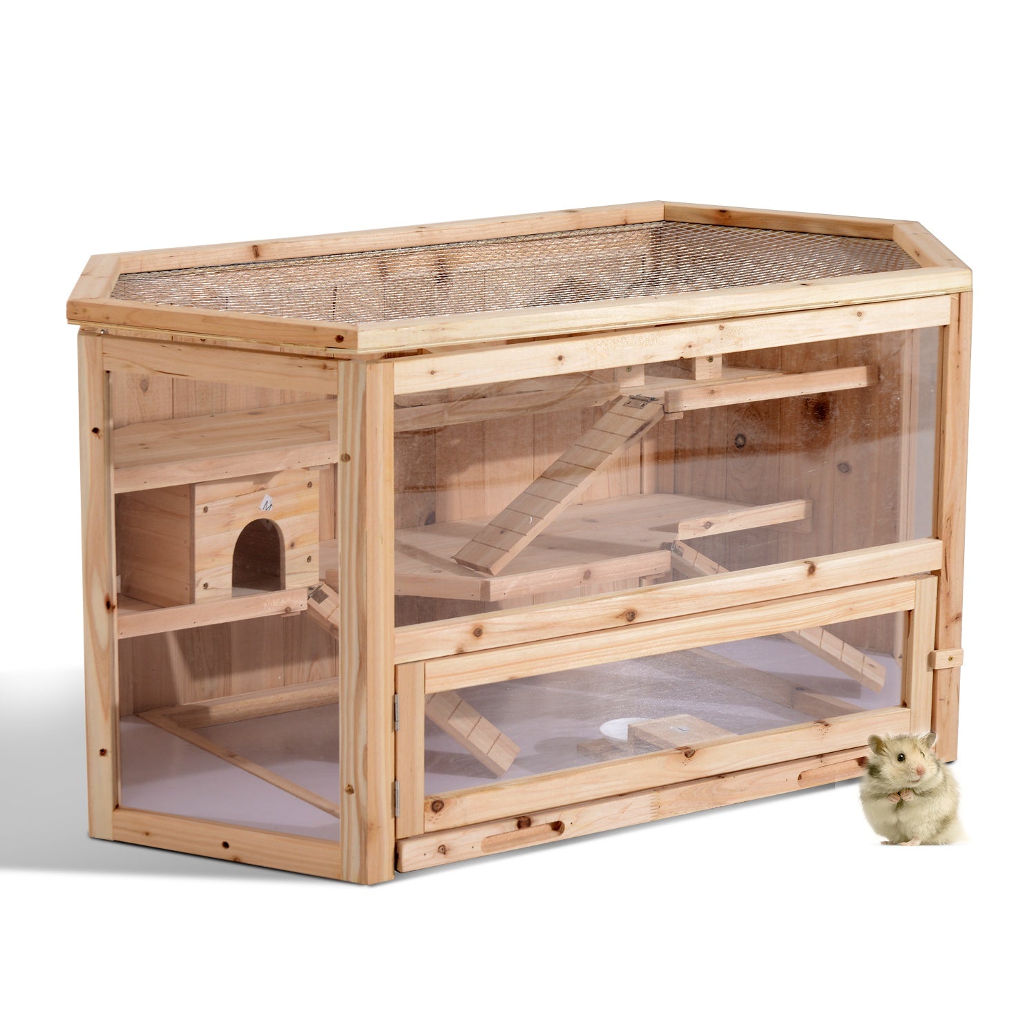 Wooden Hamster Cage Rodent Mouse Pet Small Animal hut Box, 115Lx60Wx58H cm 