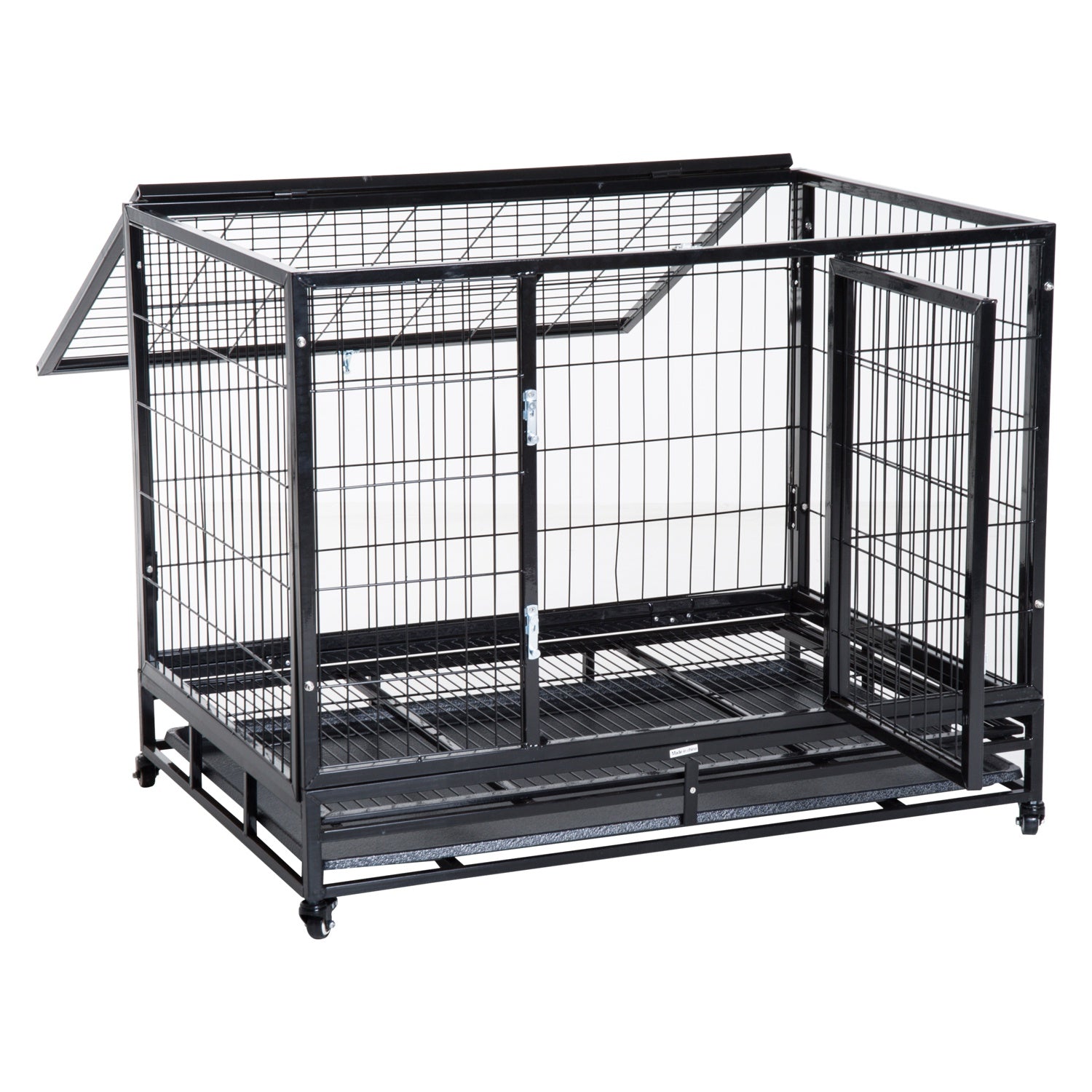Metal Kennel Cage W/Wheels and Crate Tray, 109Lx76Wx87H cm