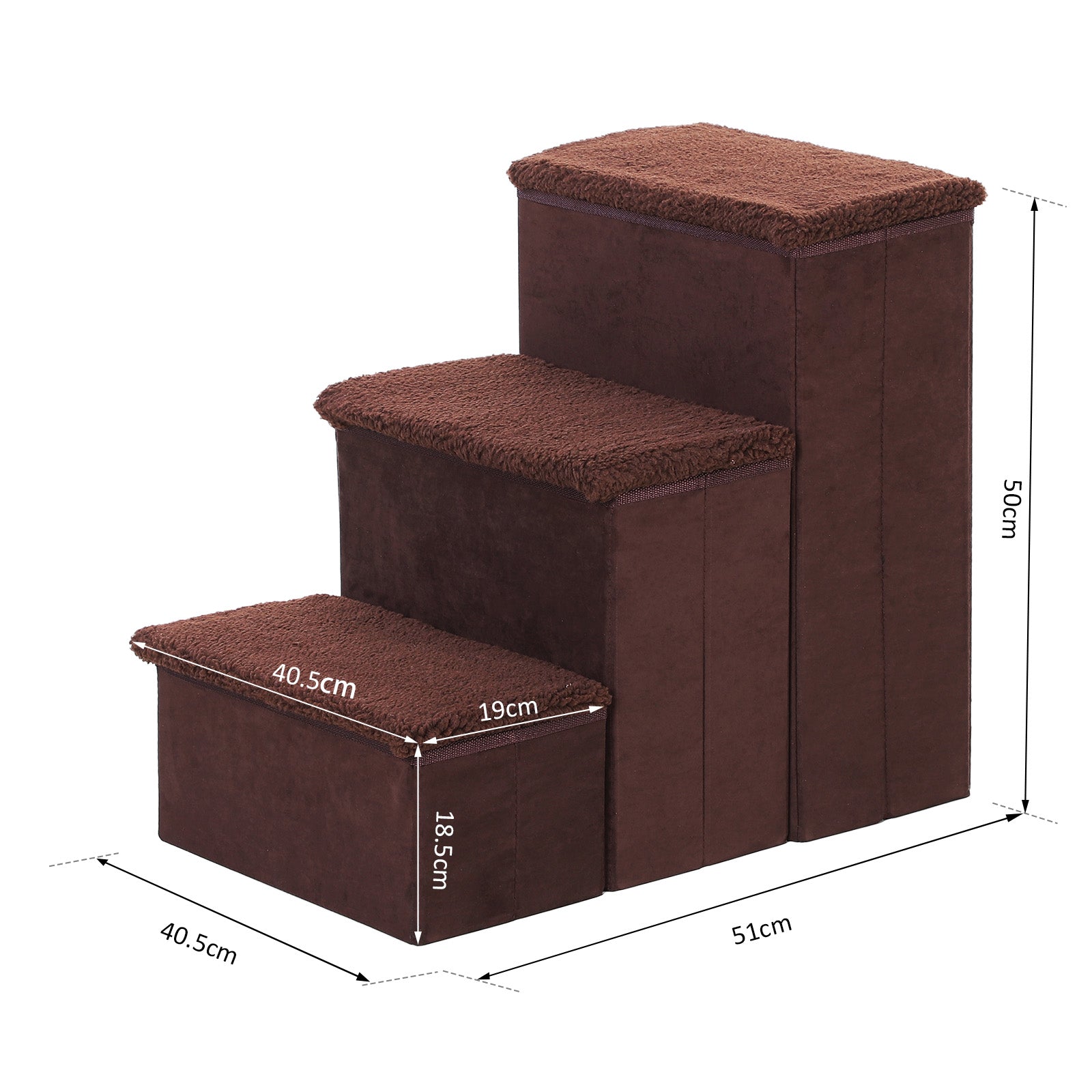 3 Step Pet Stairs Foldable Portable Mobility Assistance w/ Washable Fleece Cover 41x19cm Brown