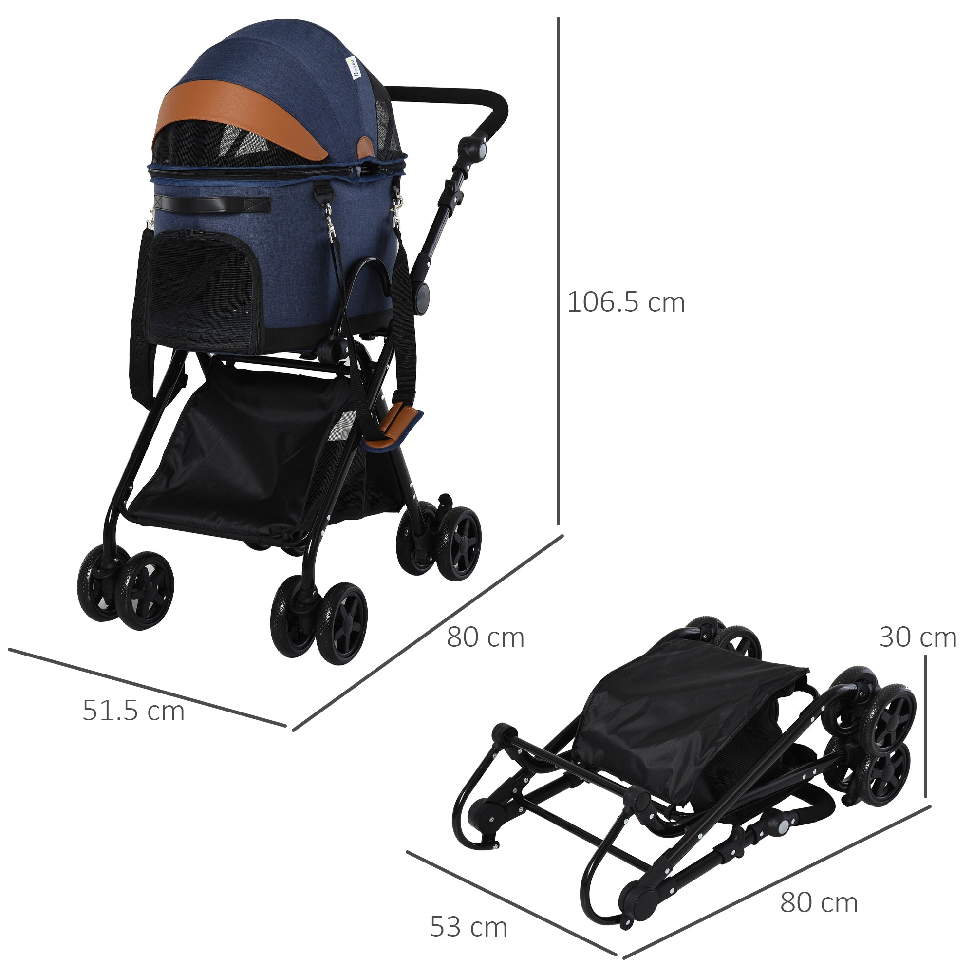 Oxford Cloth 2-in-1 Convertible Pet Stroller Blue/Orange