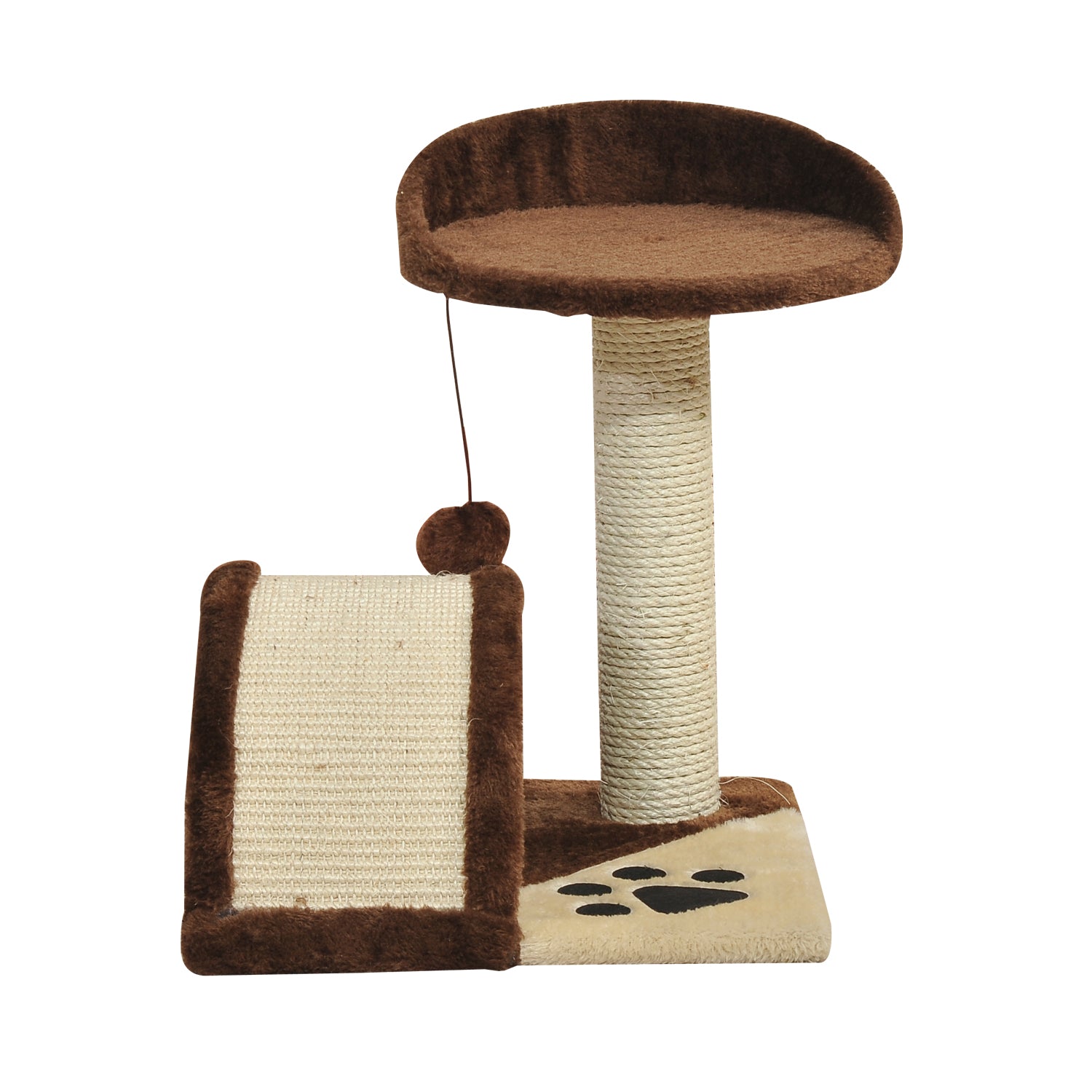 2-Tier Cat Tree Scratching Post with Dangle Toy Brown